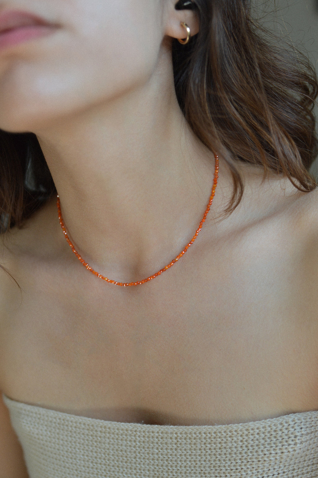 Orange Faceted Gemstone Bead Necklace
