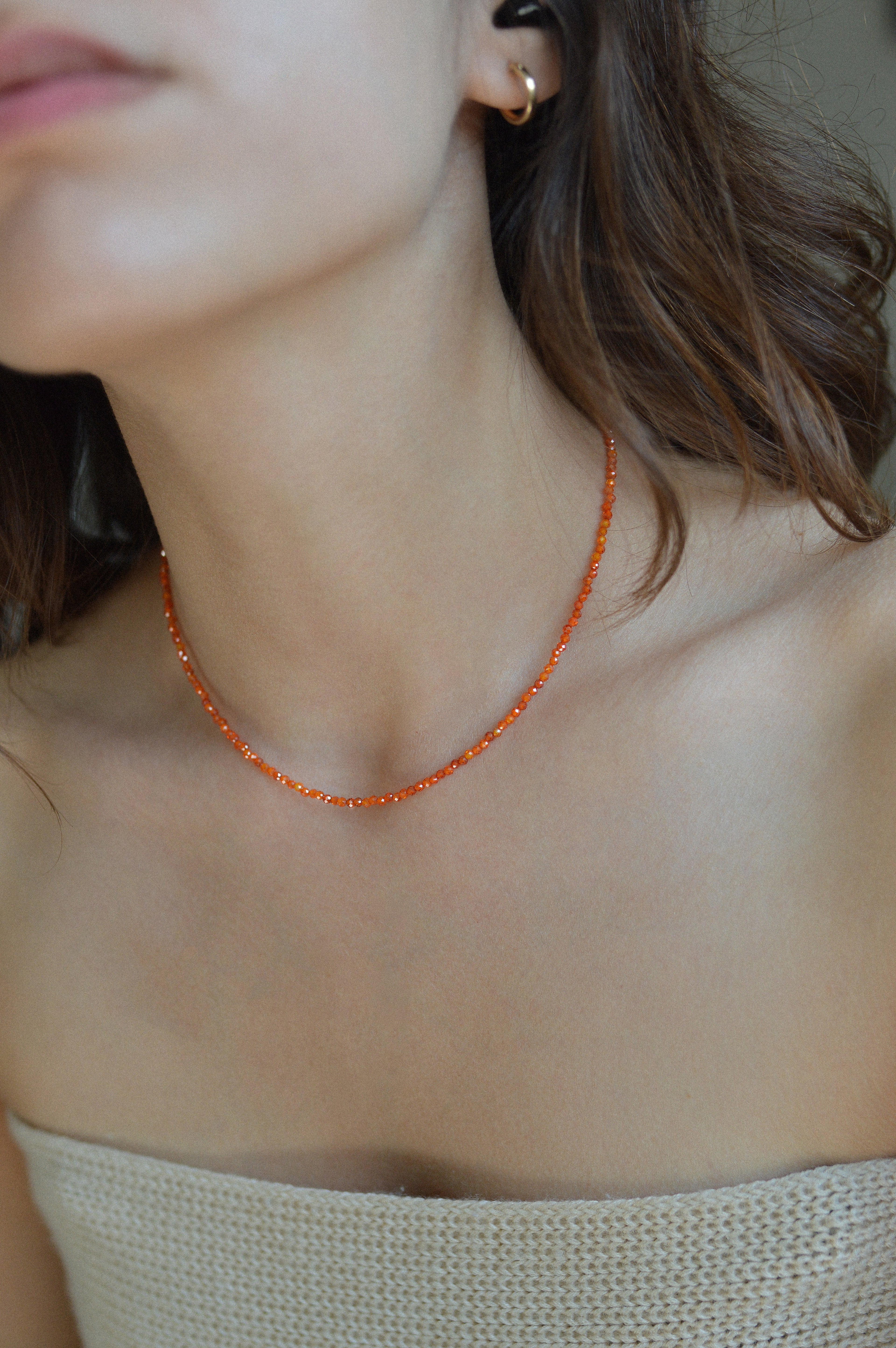 Orange Faceted Gemstone Bead Necklace