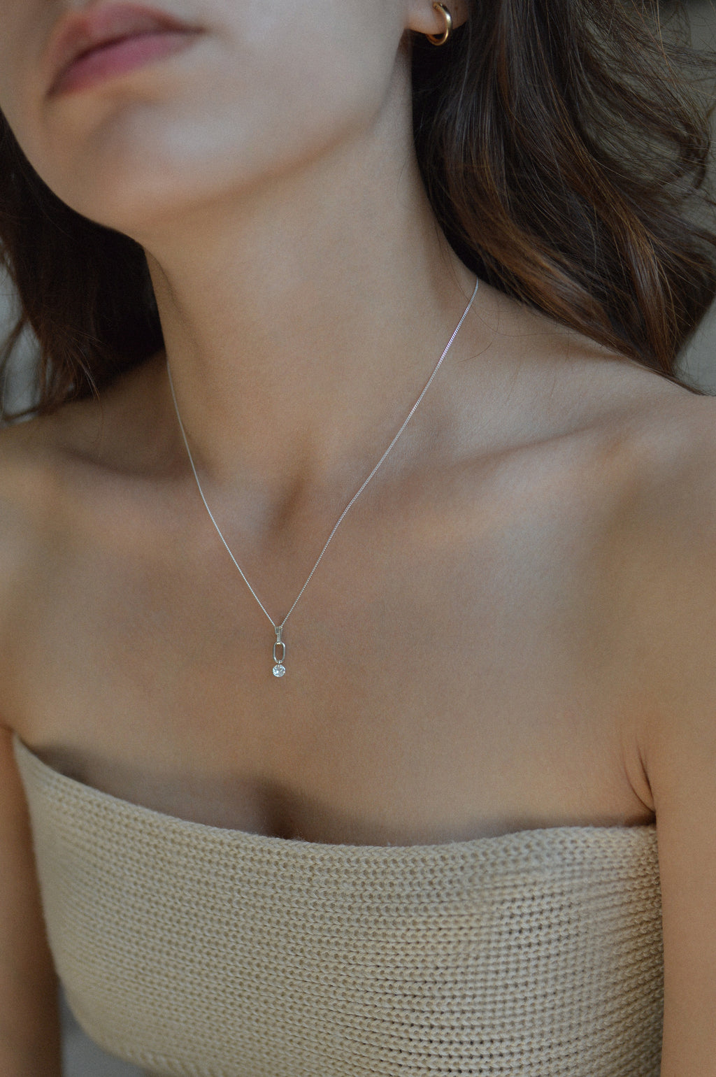 Rectangle Charm Cubic Zirconia Drop Necklace