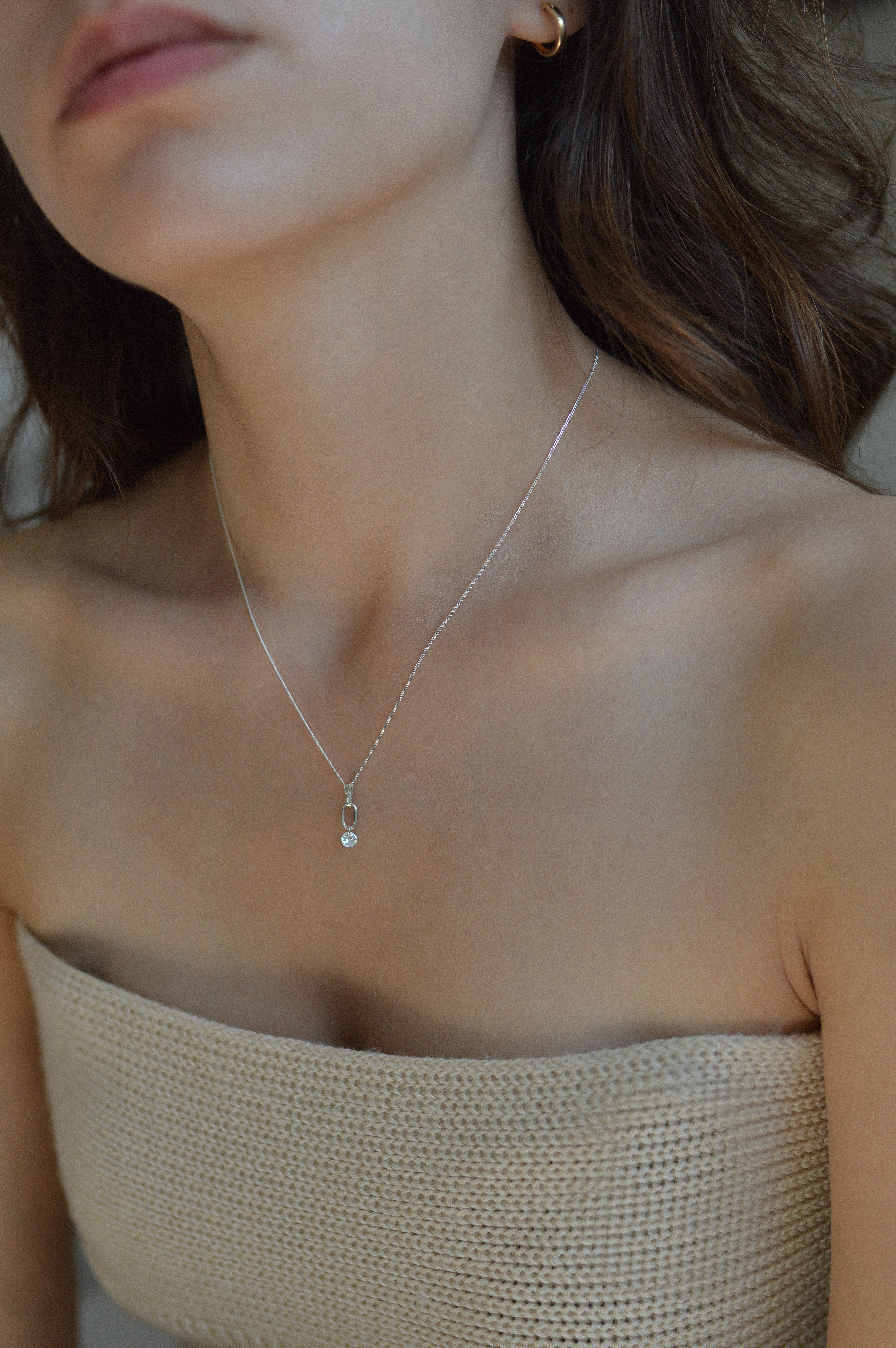 Rectangle Charm Cubic Zirconia Drop Necklace