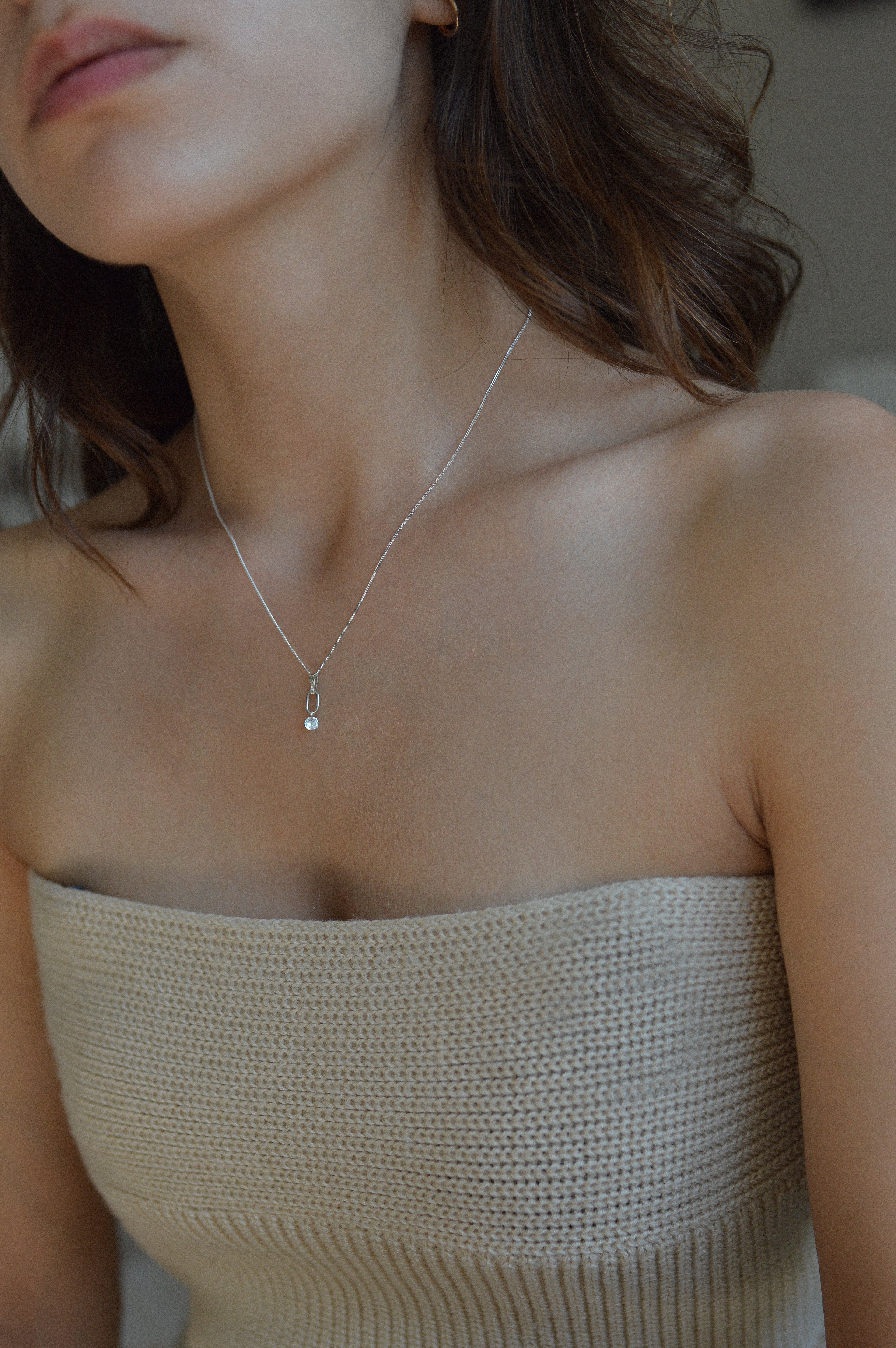 Rectangle Charm Cubic Zirconia Drop Necklace