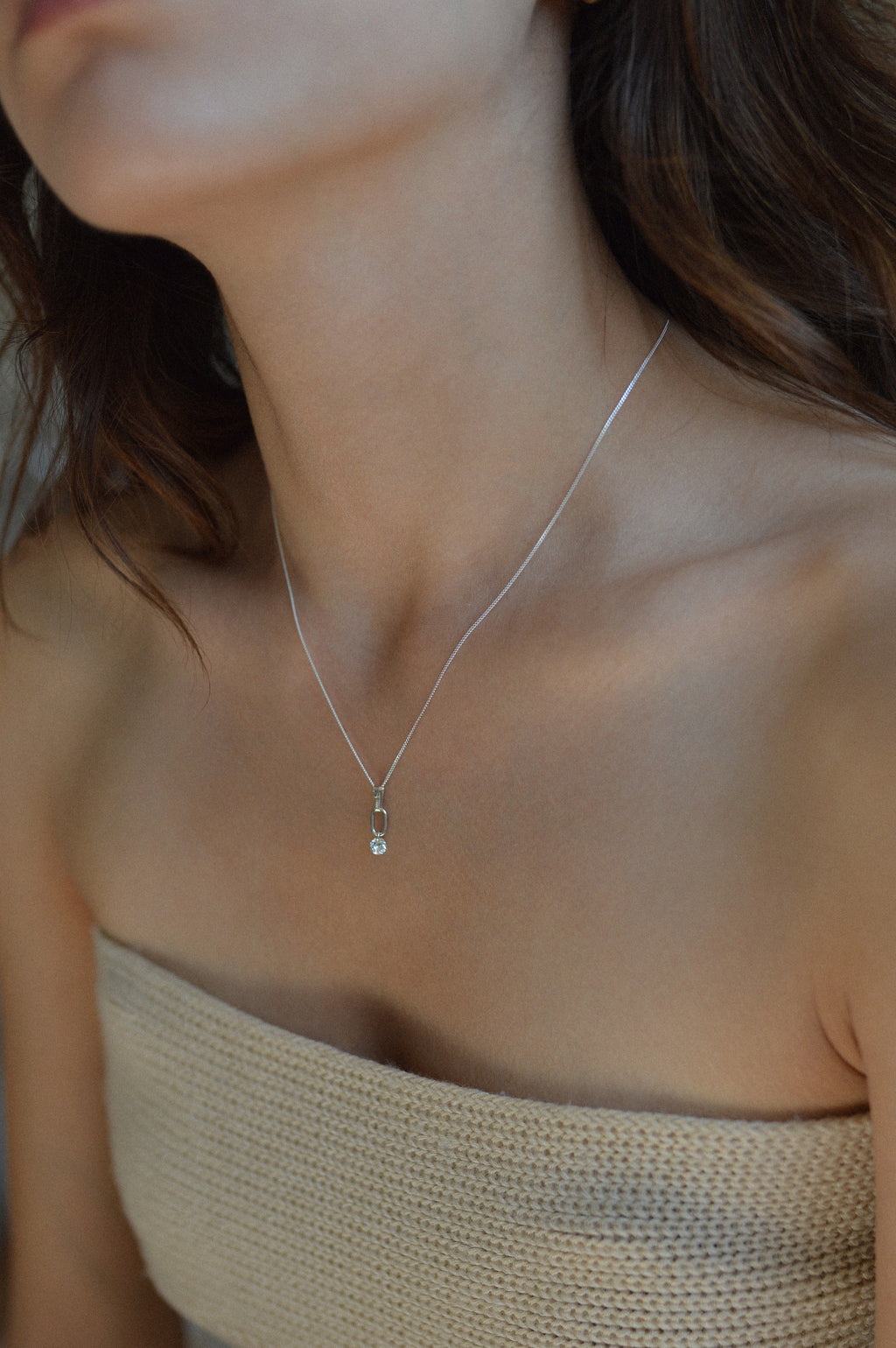 Rectangle Charm Cubic Zirconia Drop Necklace