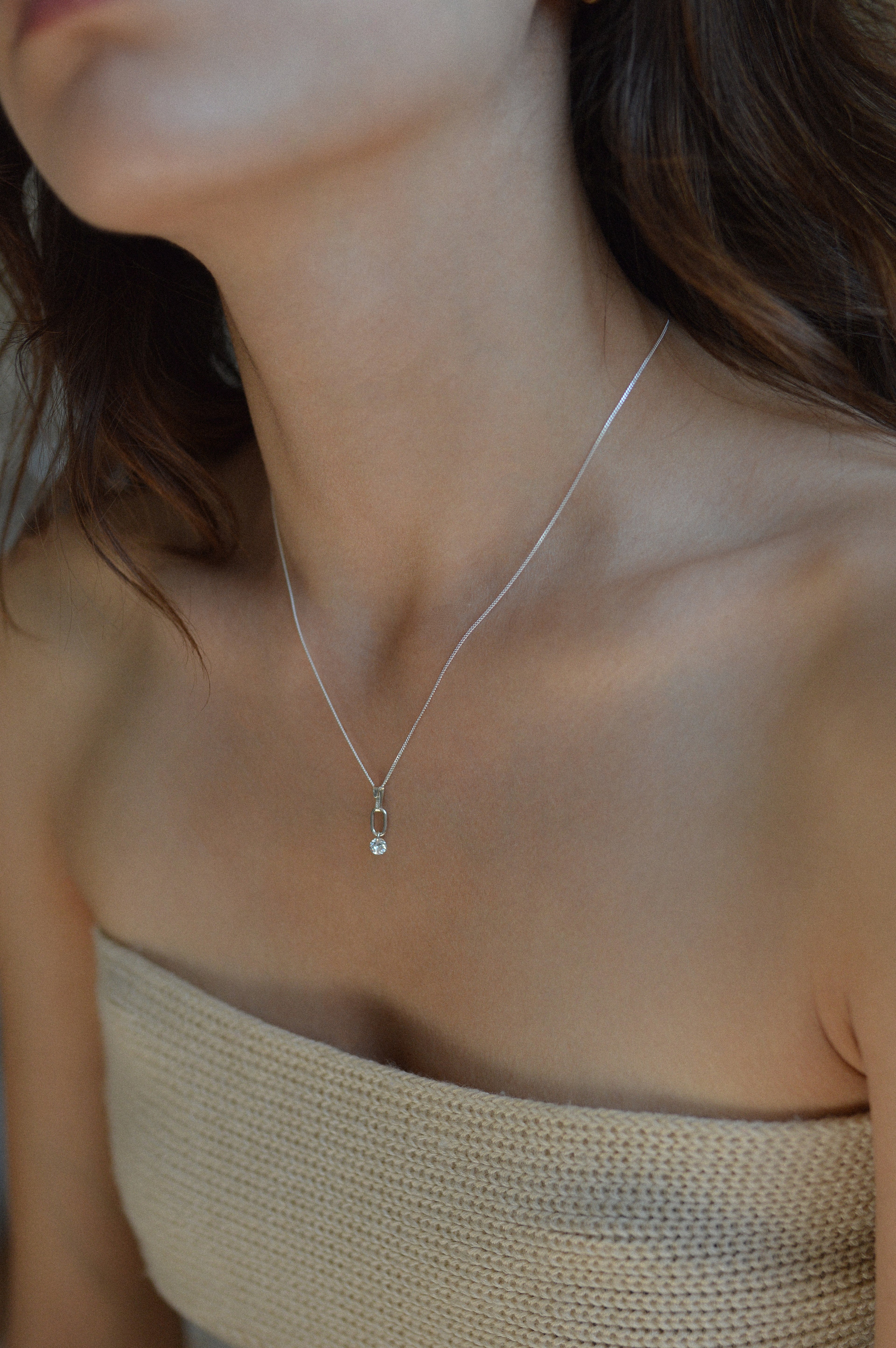 Rectangle Charm Cubic Zirconia Drop Necklace