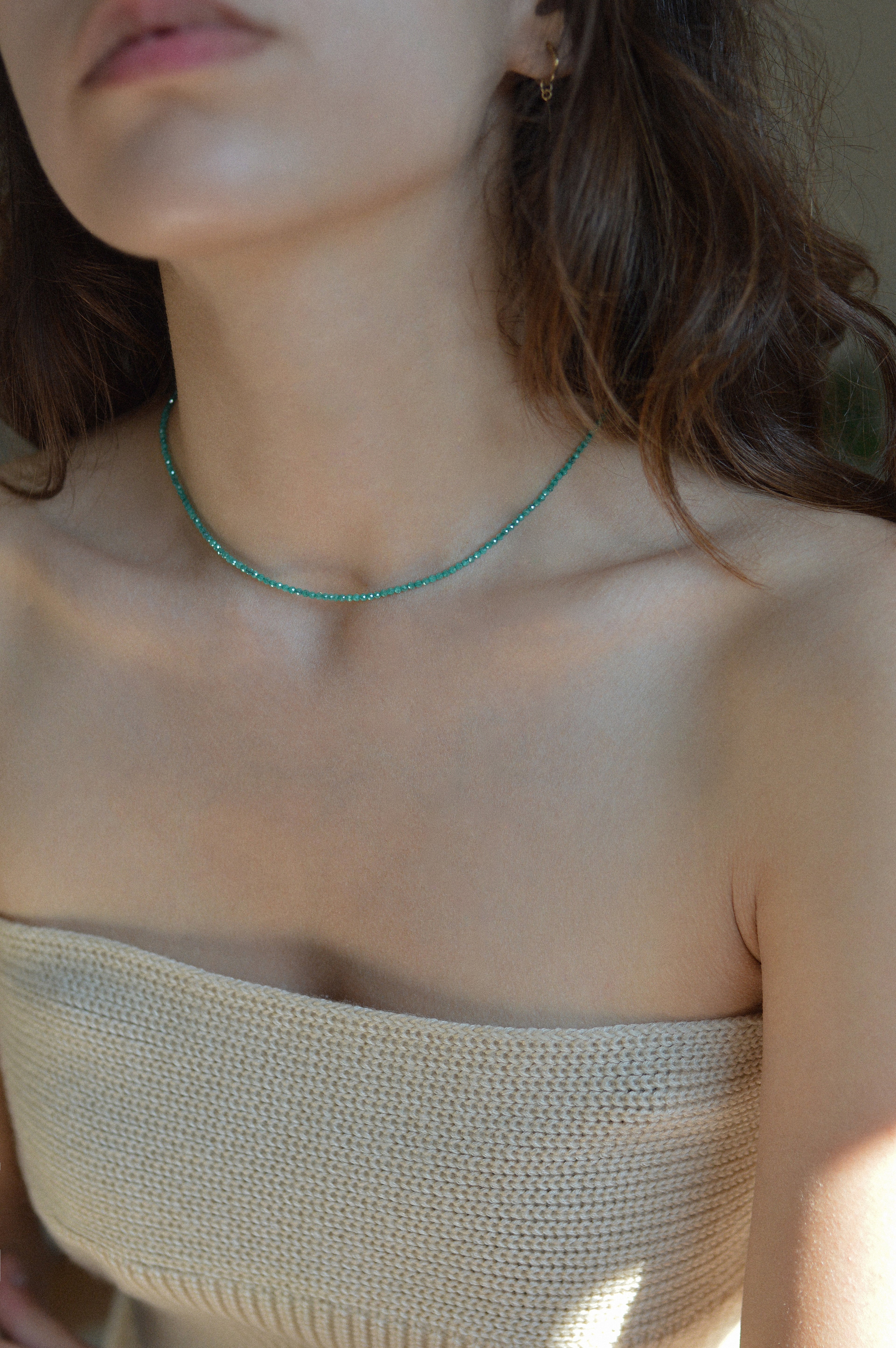 Aqua Green Faceted Gemstone Bead Necklace
