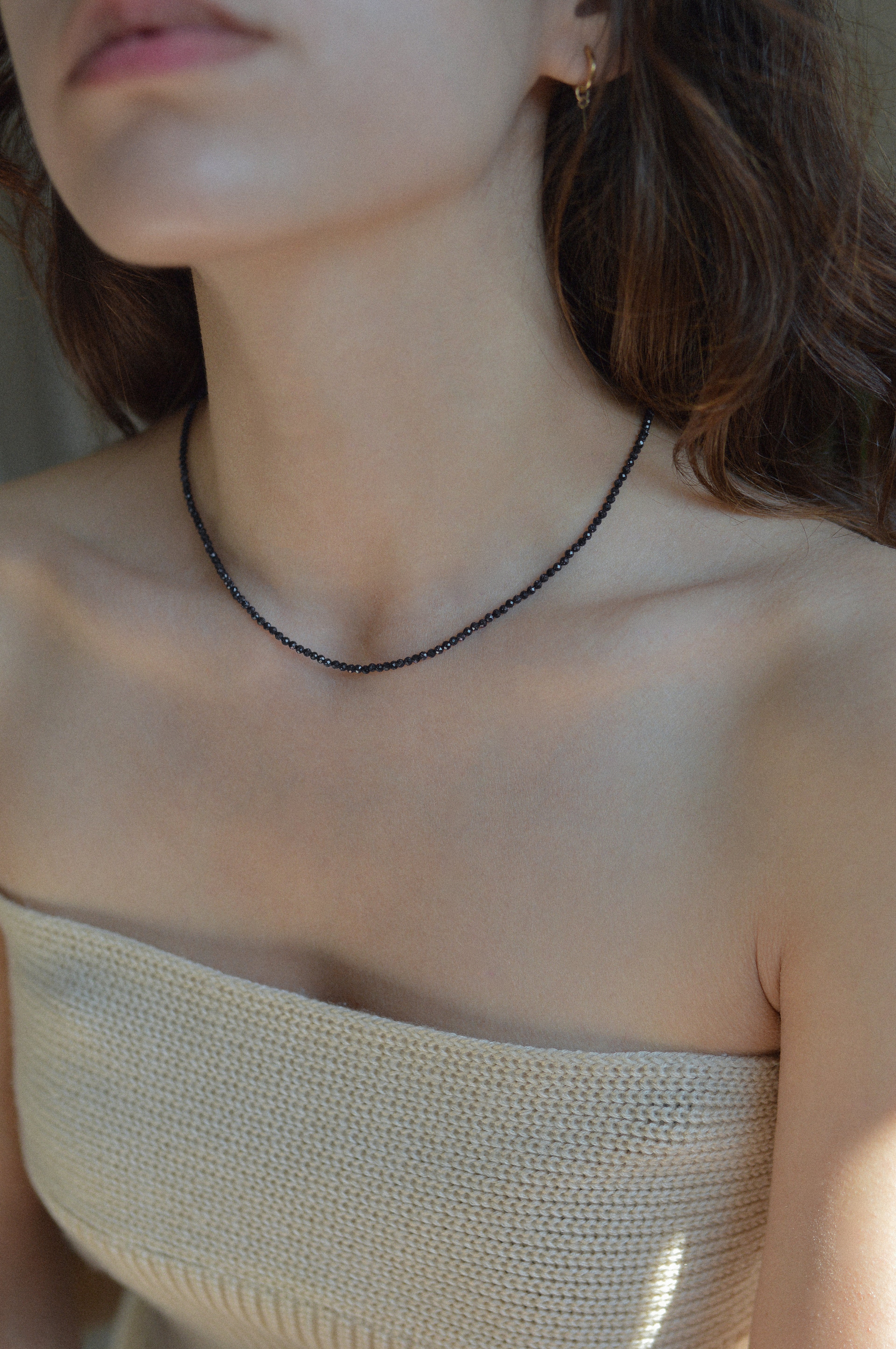 Black Faceted Gemstone Beaded Necklace