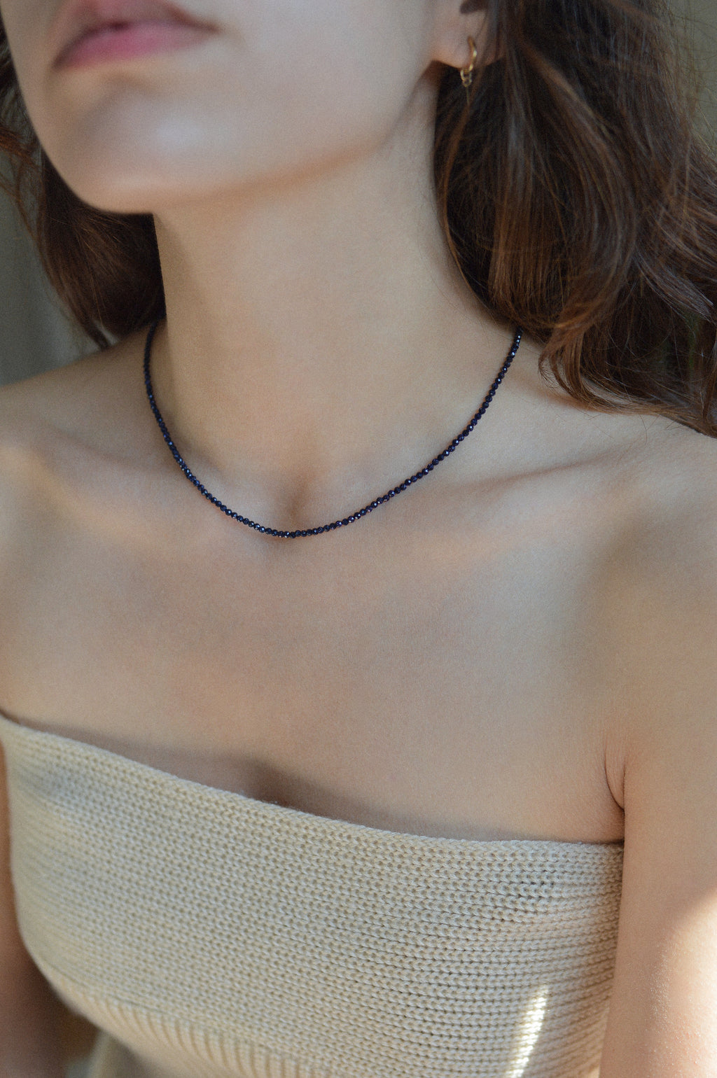 Navy Dark Blue Faceted Beaded Necklace