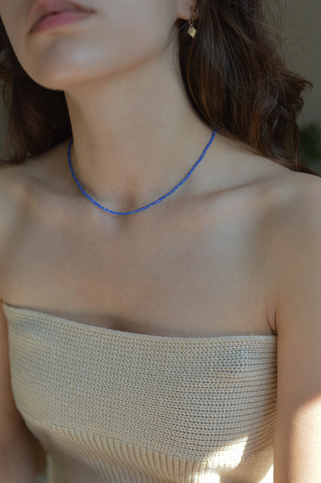 Bright Blue Faceted Gemstone Bead Necklace