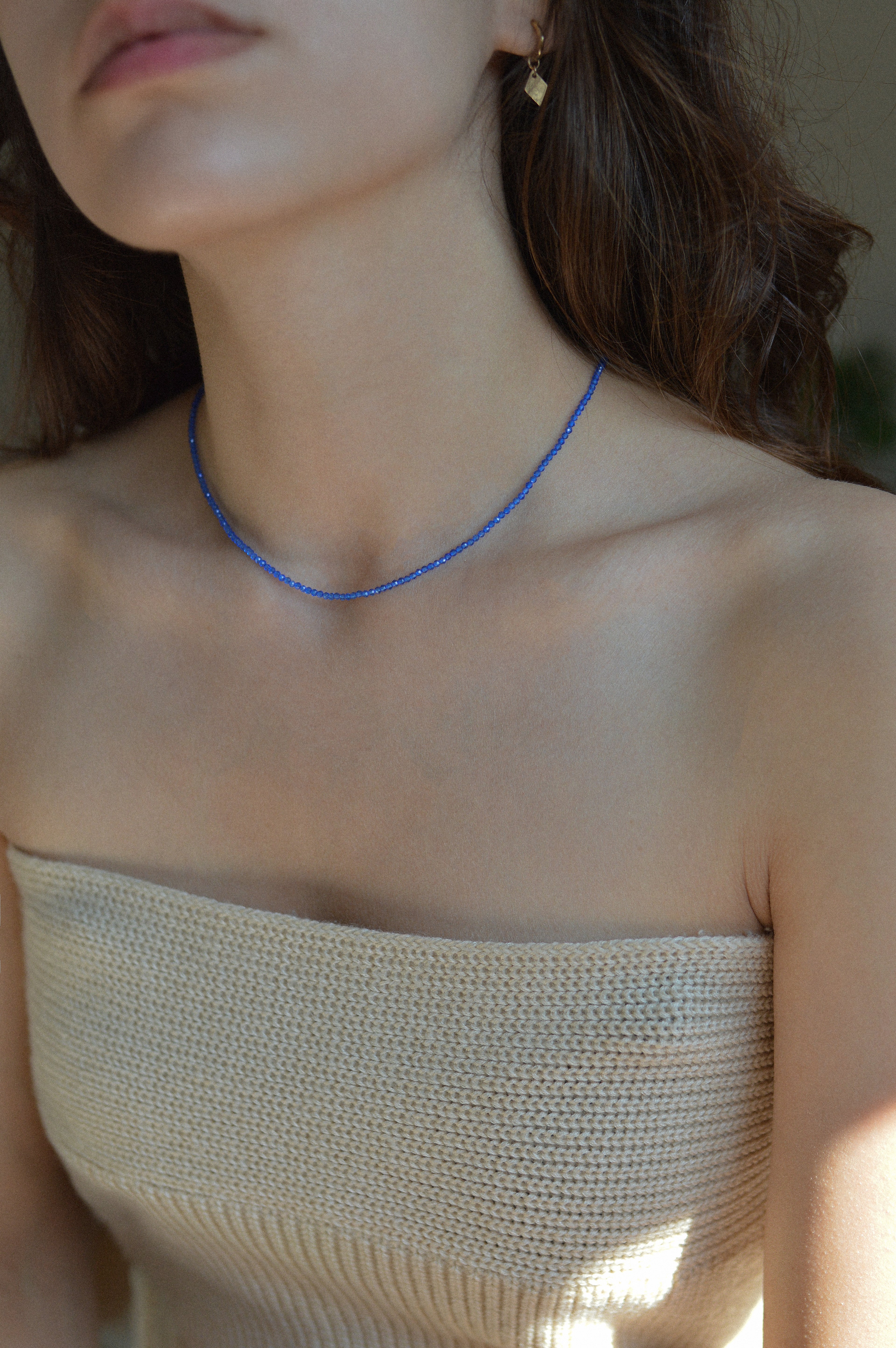 Bright Blue Faceted Gemstone Bead Necklace