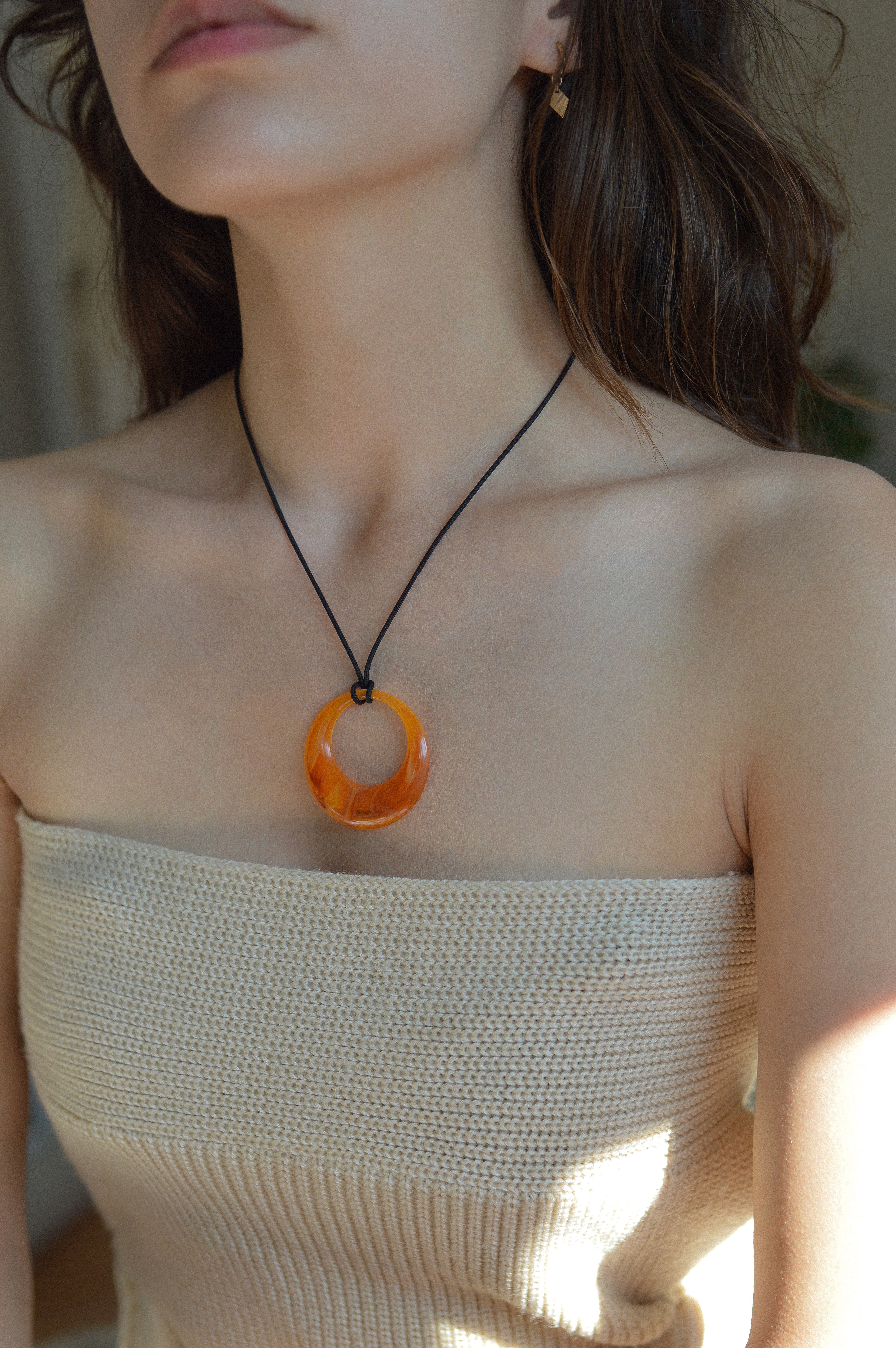 Orange Marbled Resin Pendant Necklace
