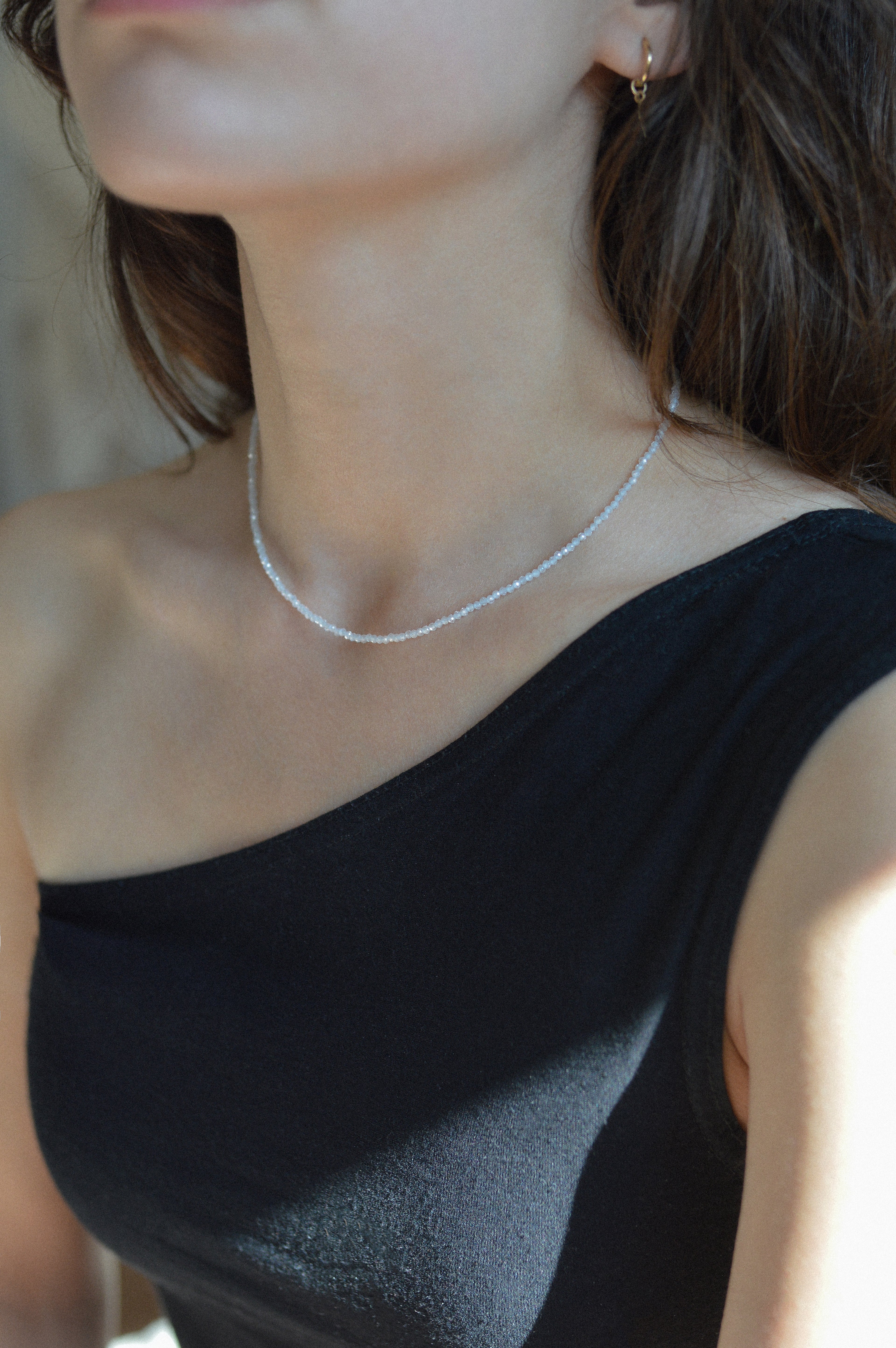 White Faceted Gemstone Bead Necklace