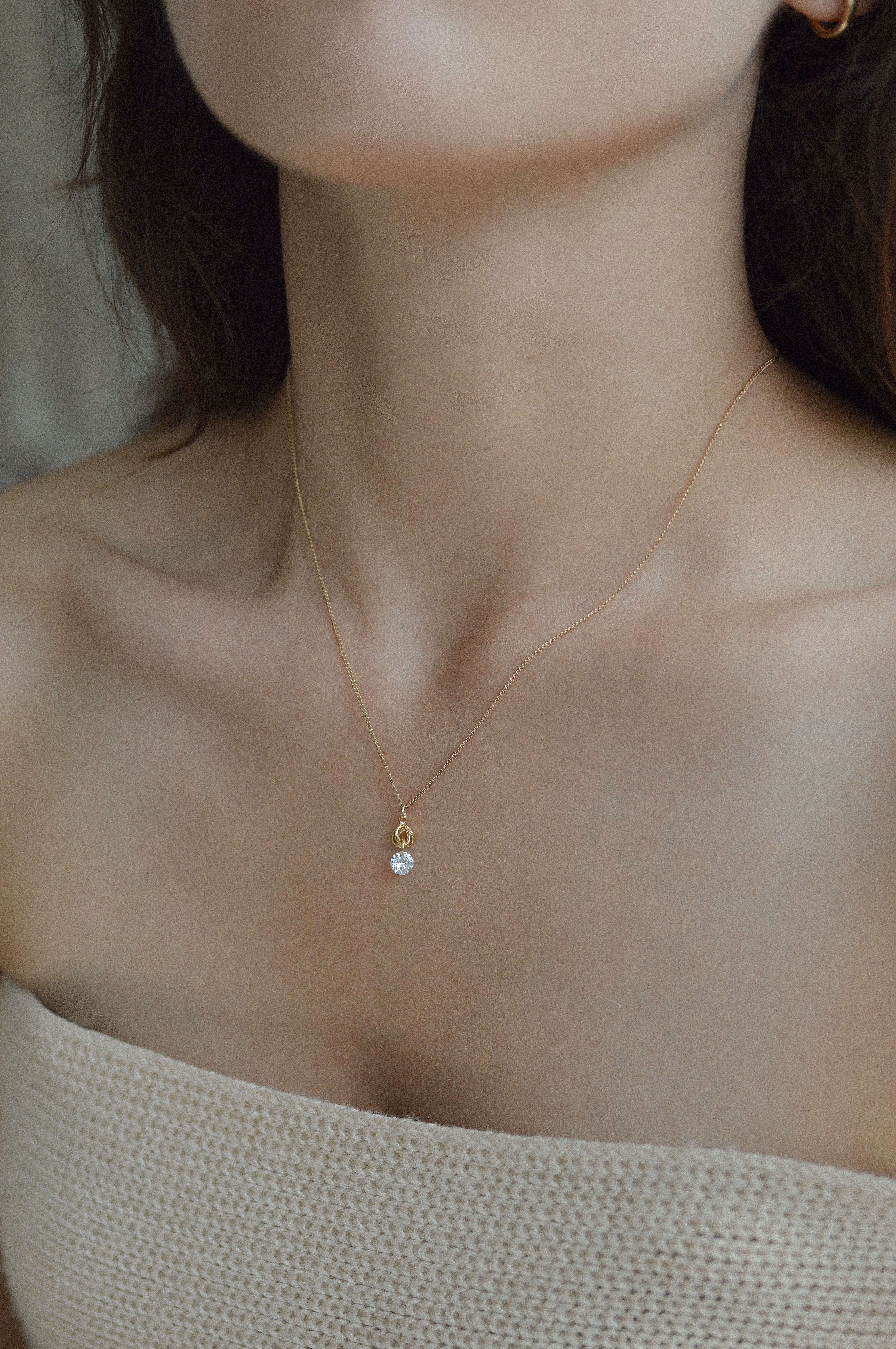 Cubic Zirconia Love Knot Charm Necklace