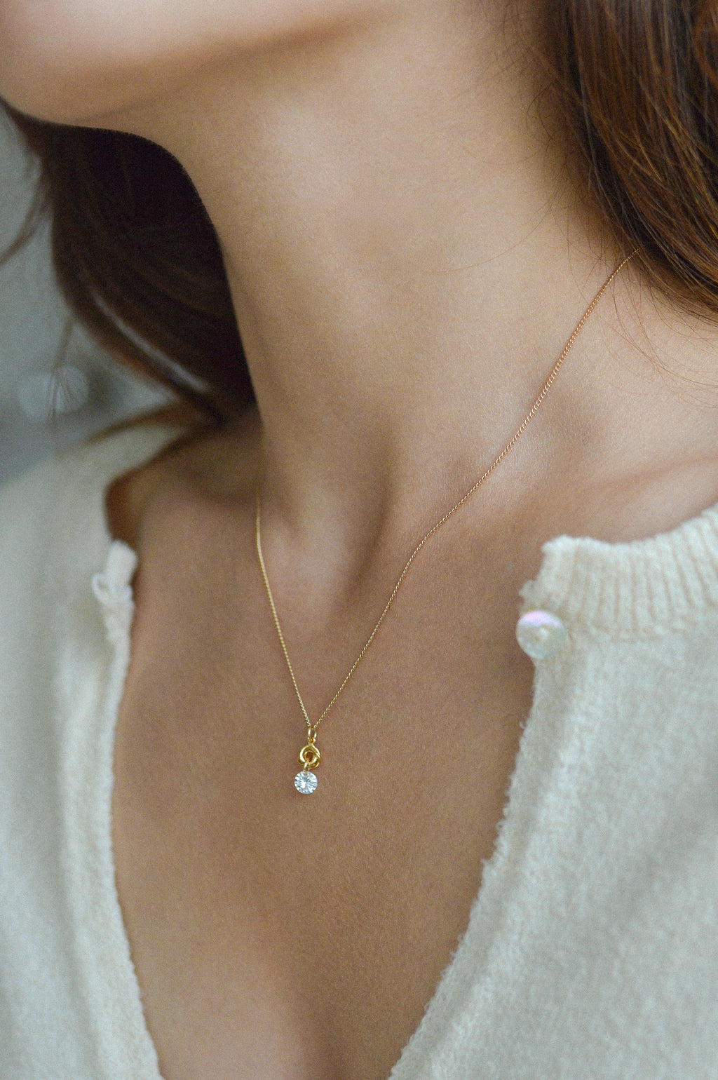 Cubic Zirconia Love Knot Charm Necklace