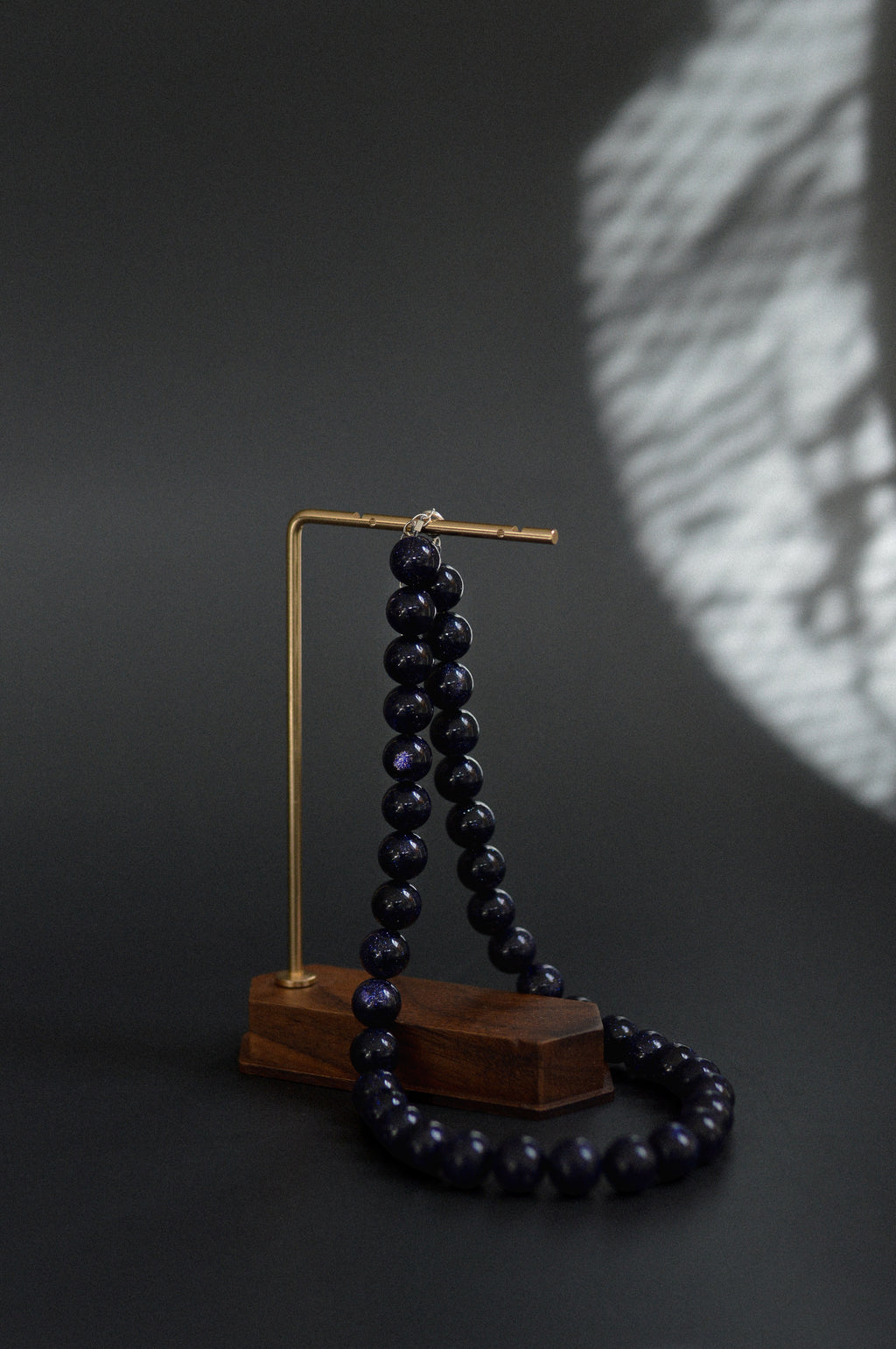 Navy Goldstone Gemstone Bead Necklace