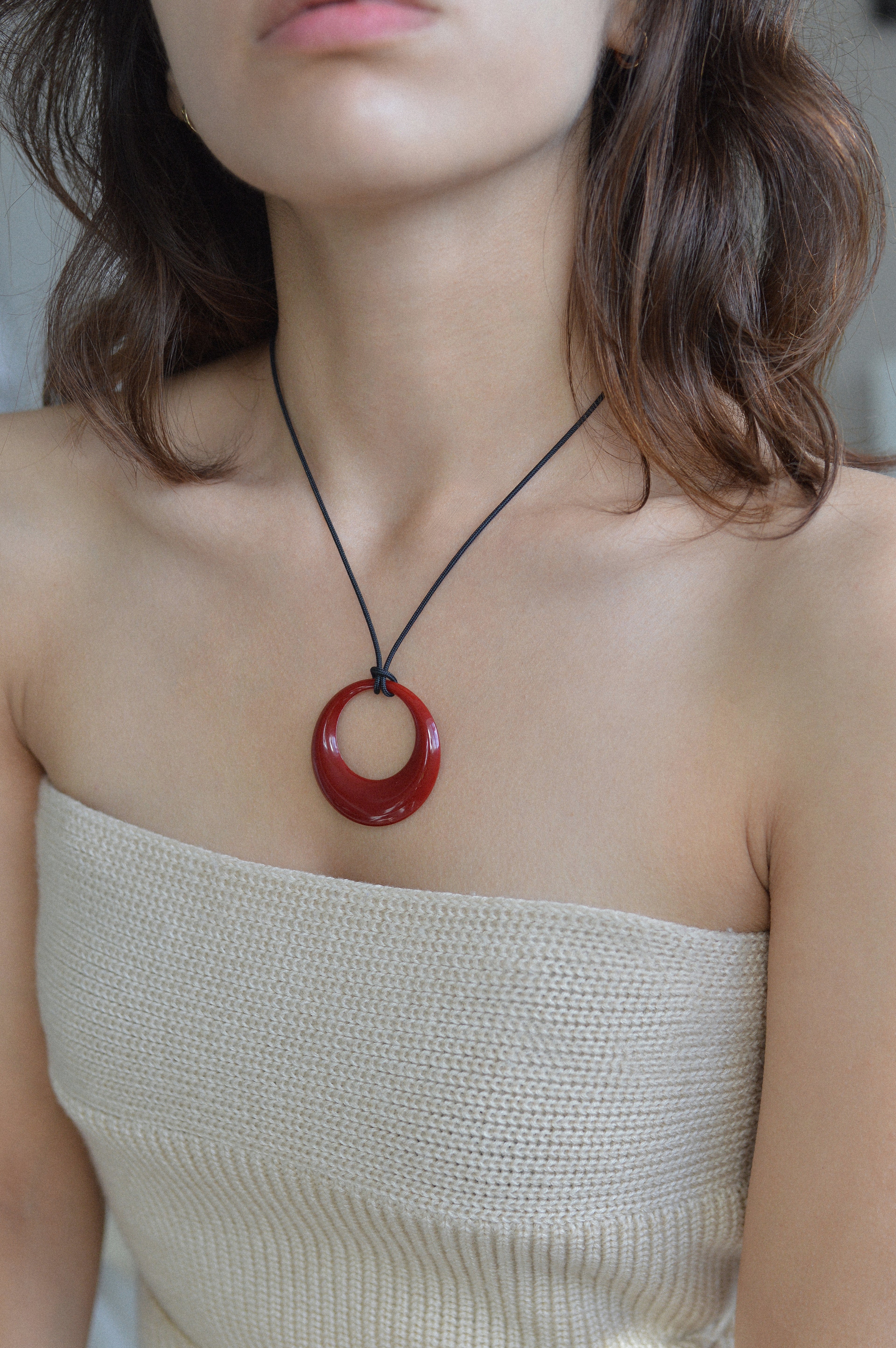Red Opaque Resin Pendant Necklace