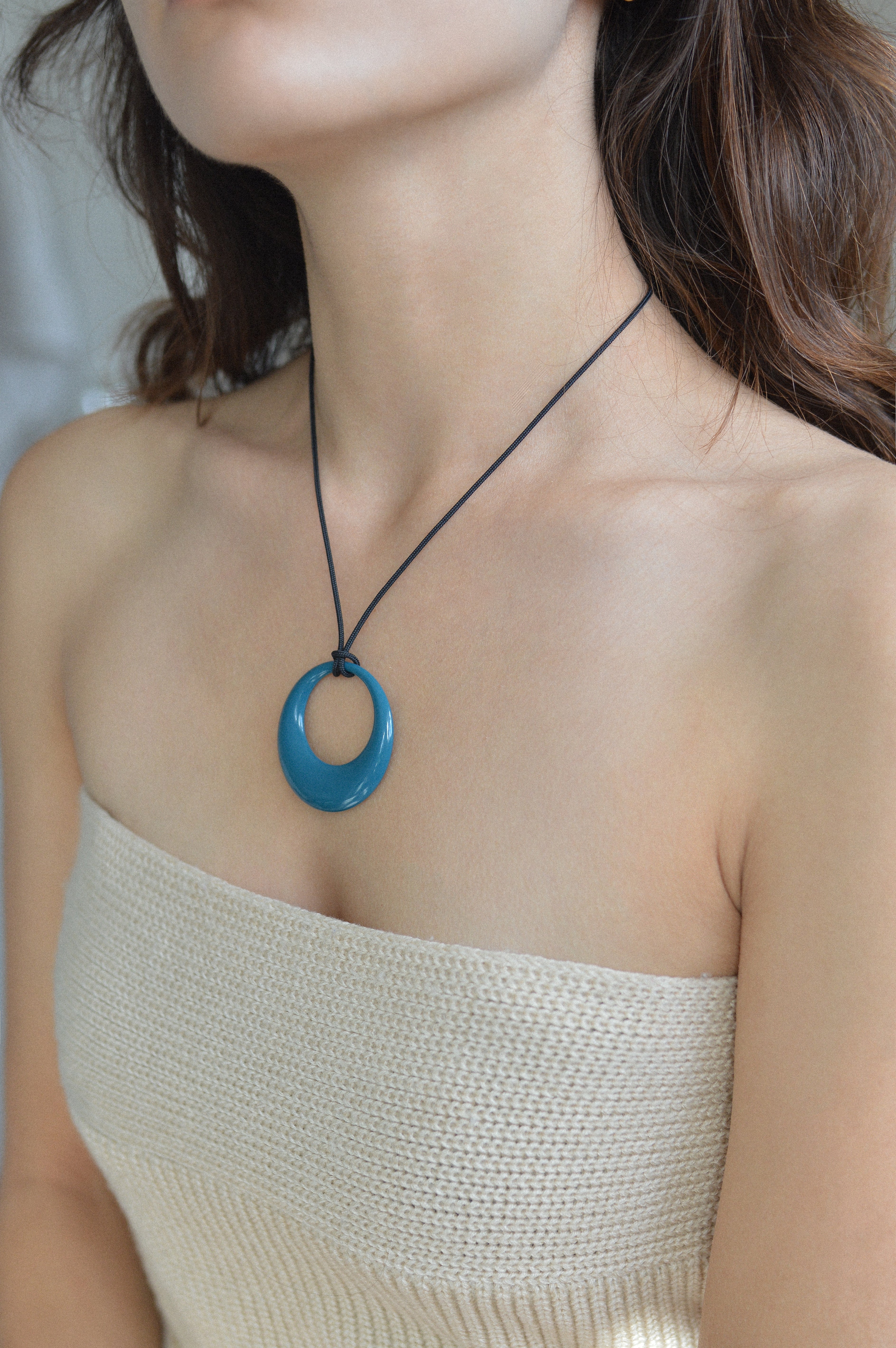 Teal Blue Opaque Resin Pendant Necklace