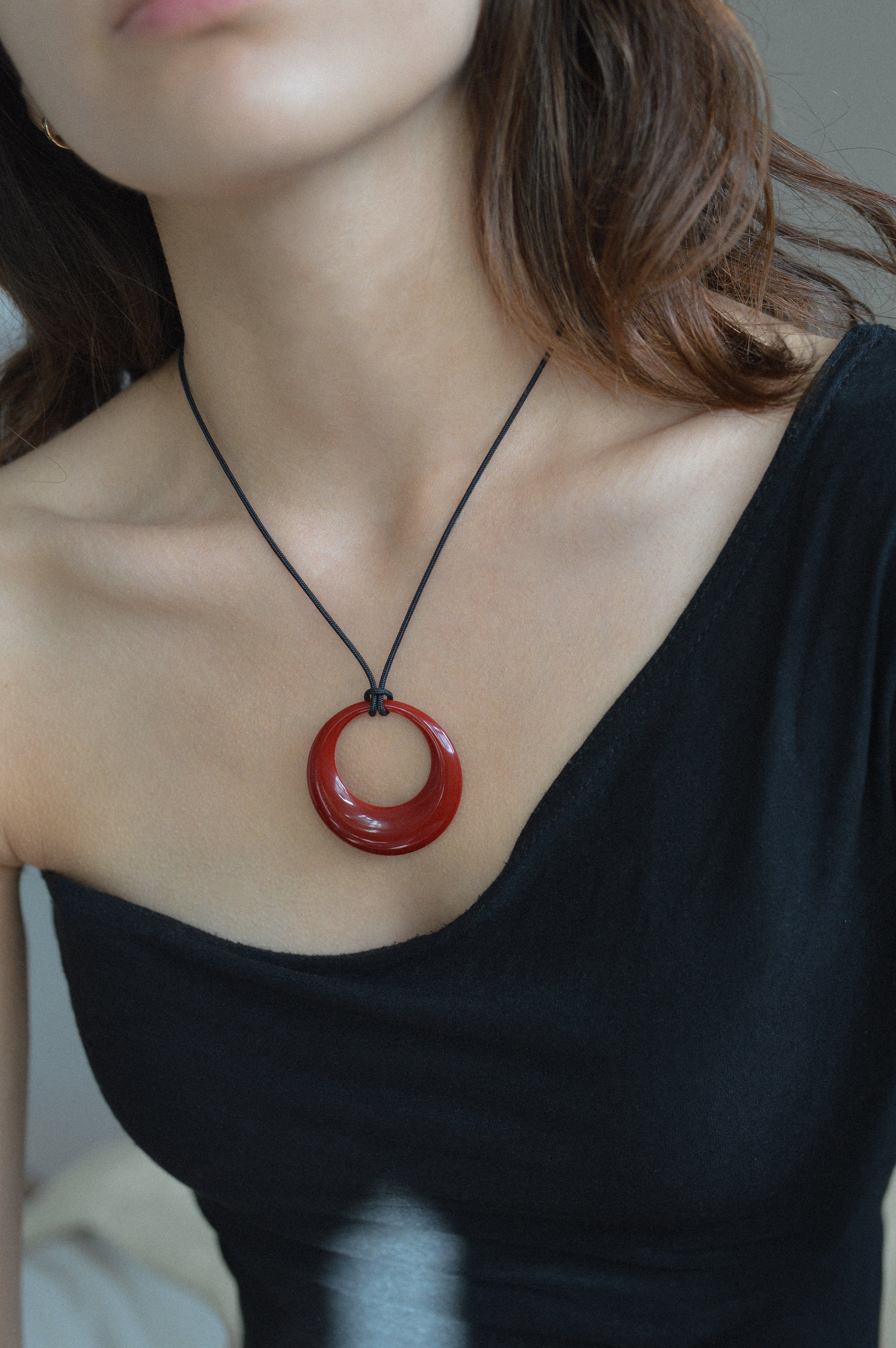 Red Opaque Resin Pendant Necklace