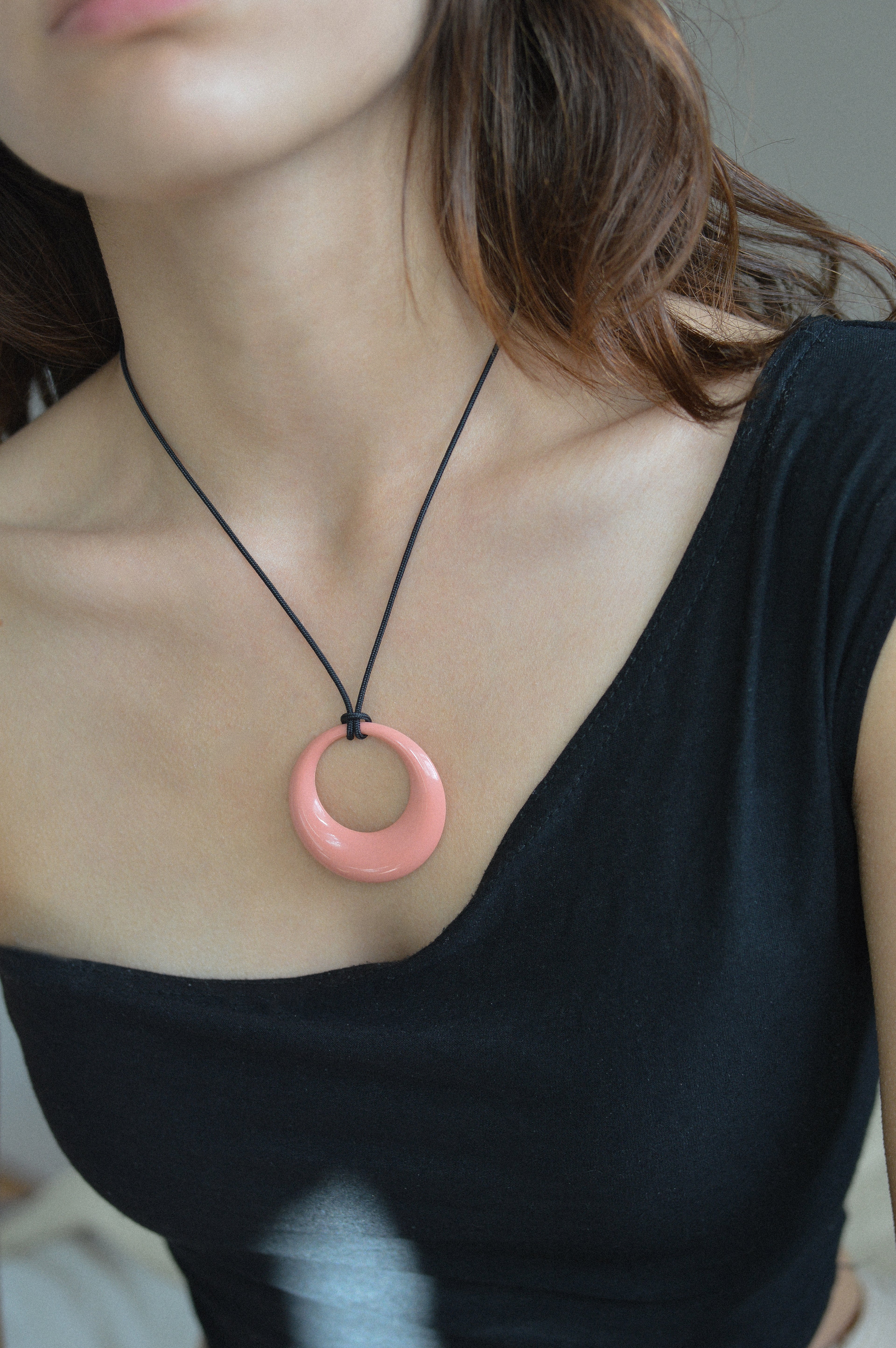 Pink Opaque Resin Pendant Necklace