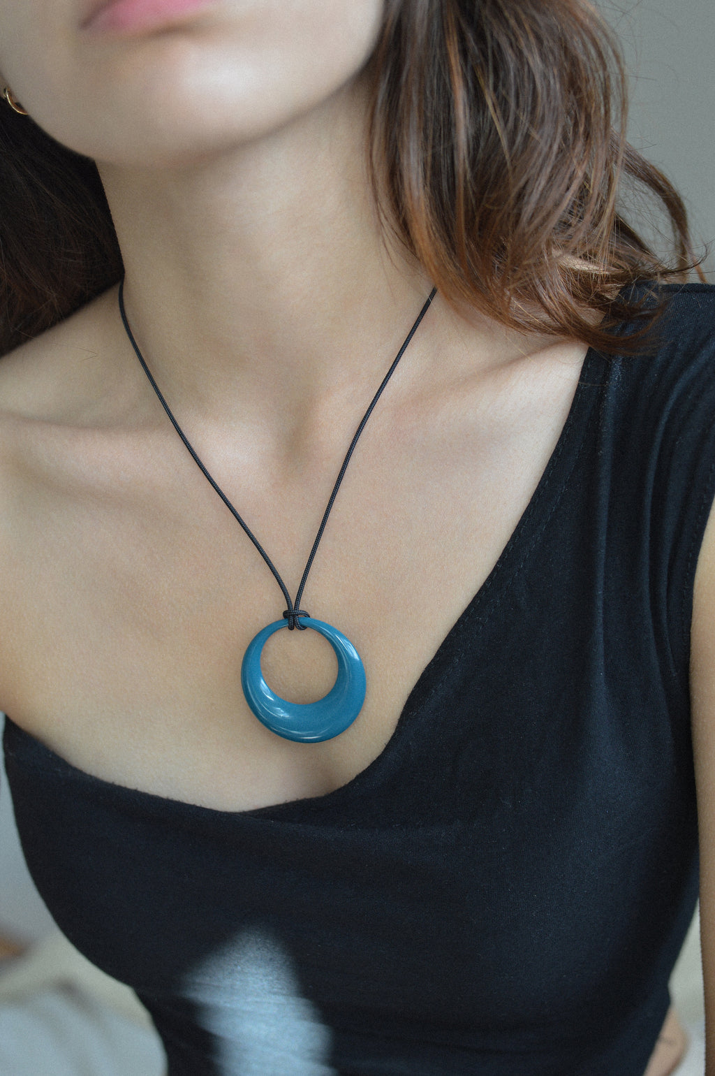 Teal Blue Opaque Resin Pendant Necklace