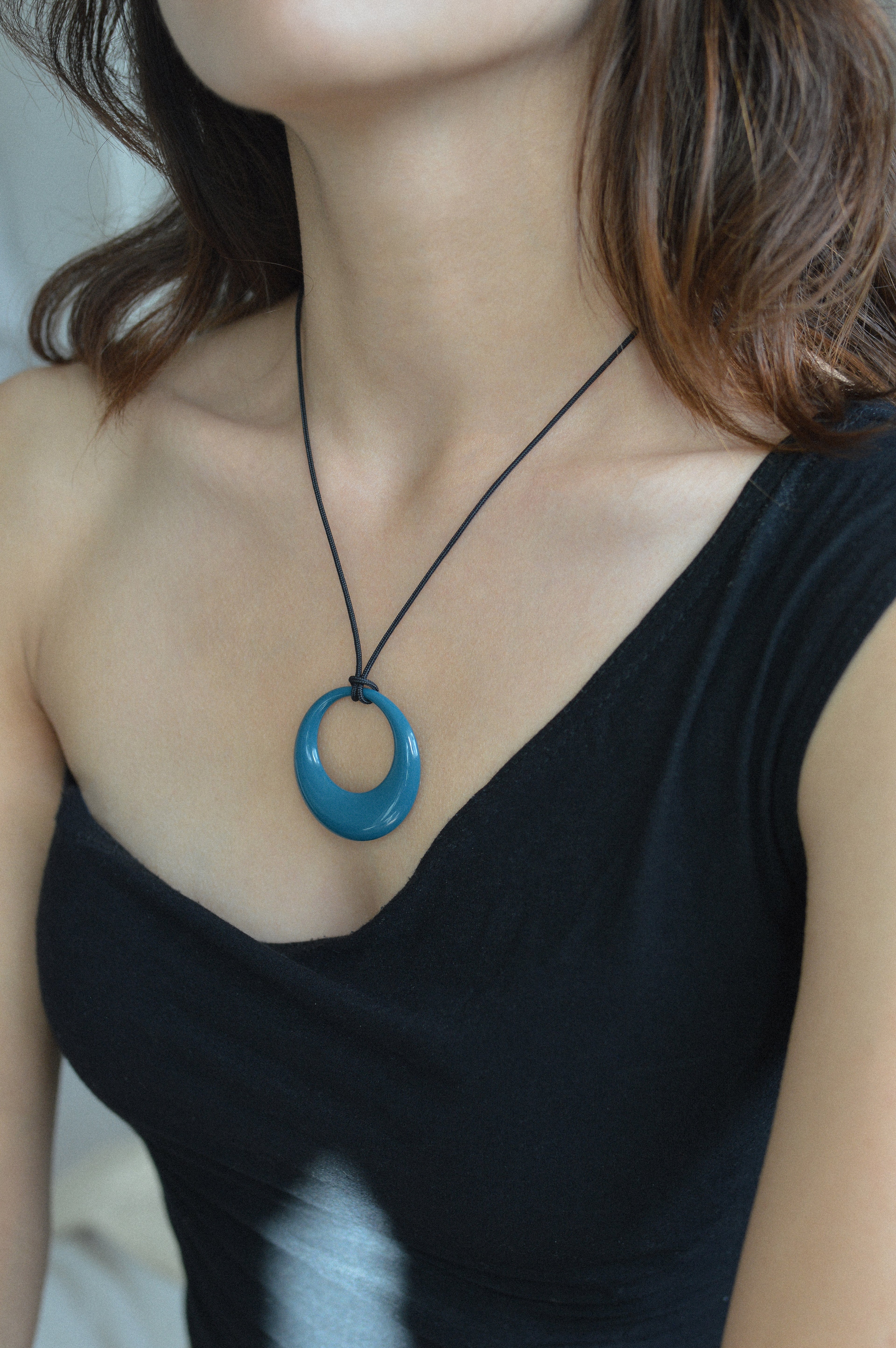 Teal Blue Opaque Resin Pendant Necklace