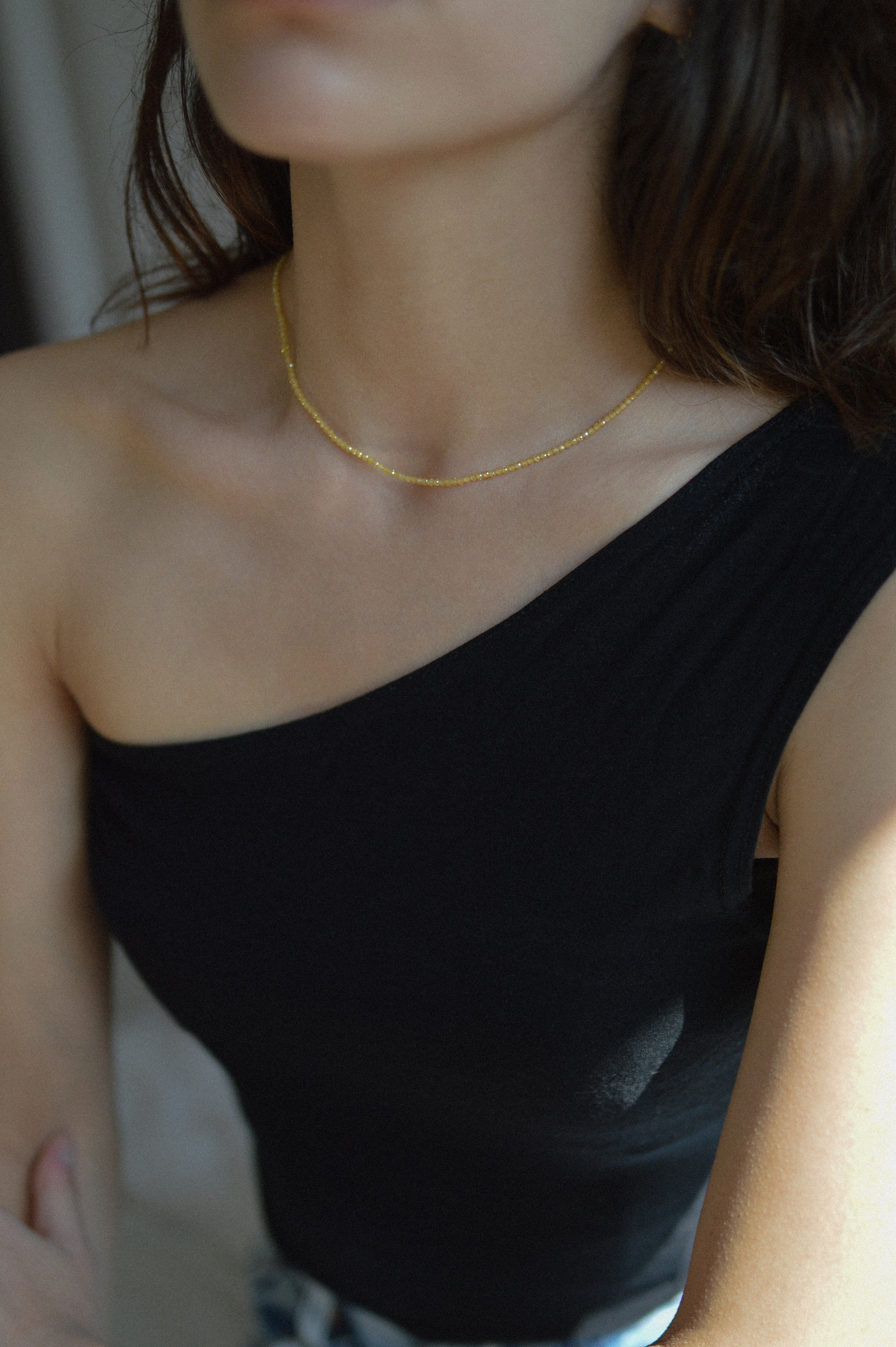 Yellow Faceted Gemstone Bead Necklace