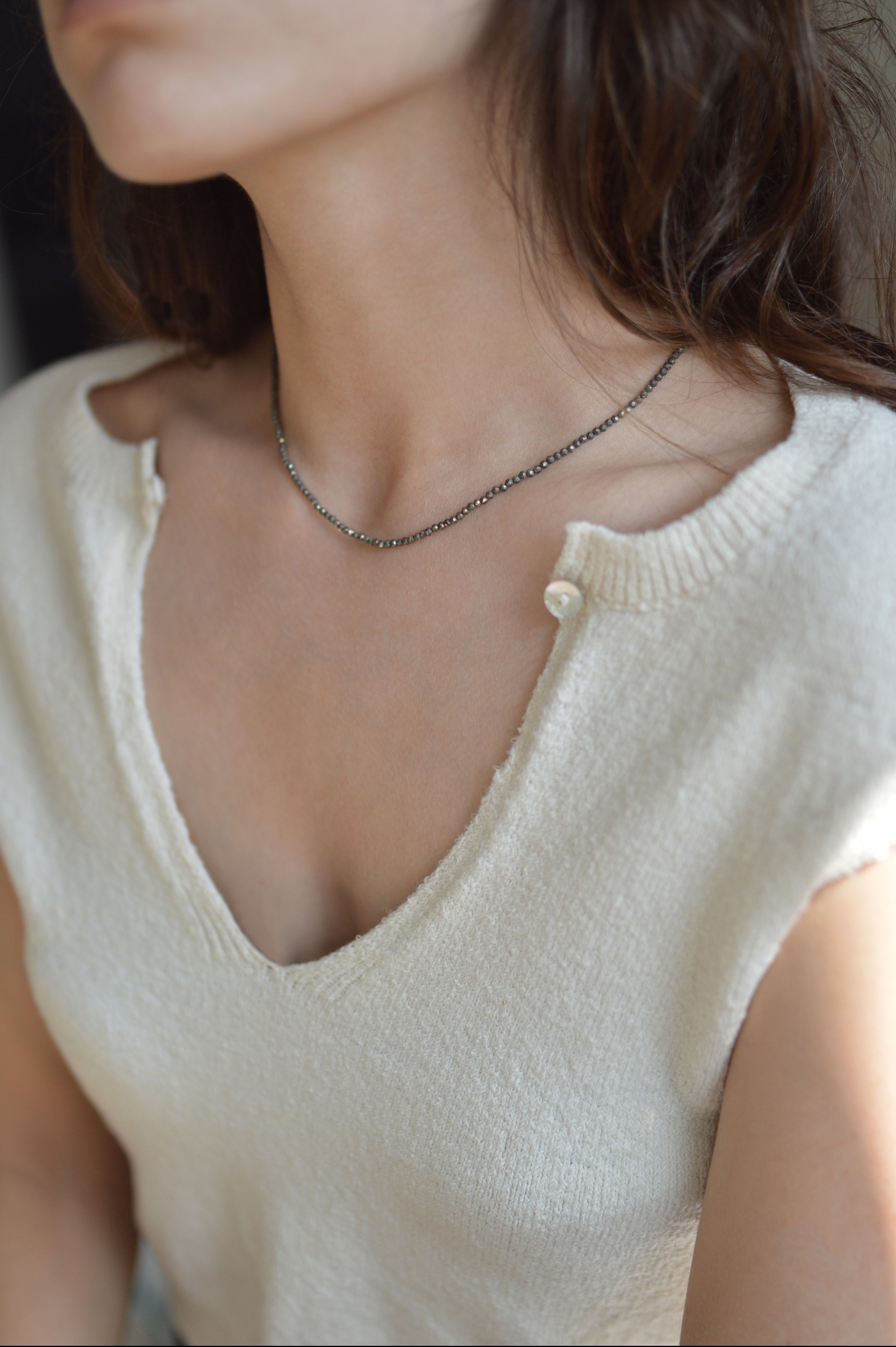 Pyrite Faceted Gemstone Bead Necklace