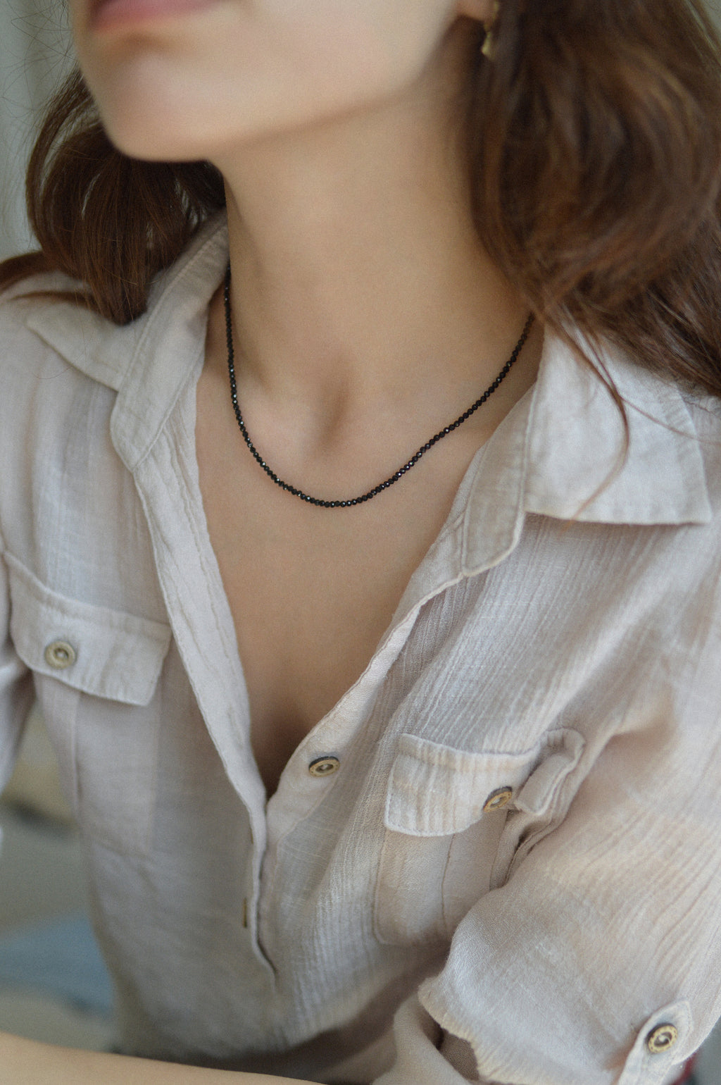 Black Faceted Gemstone Beaded Necklace