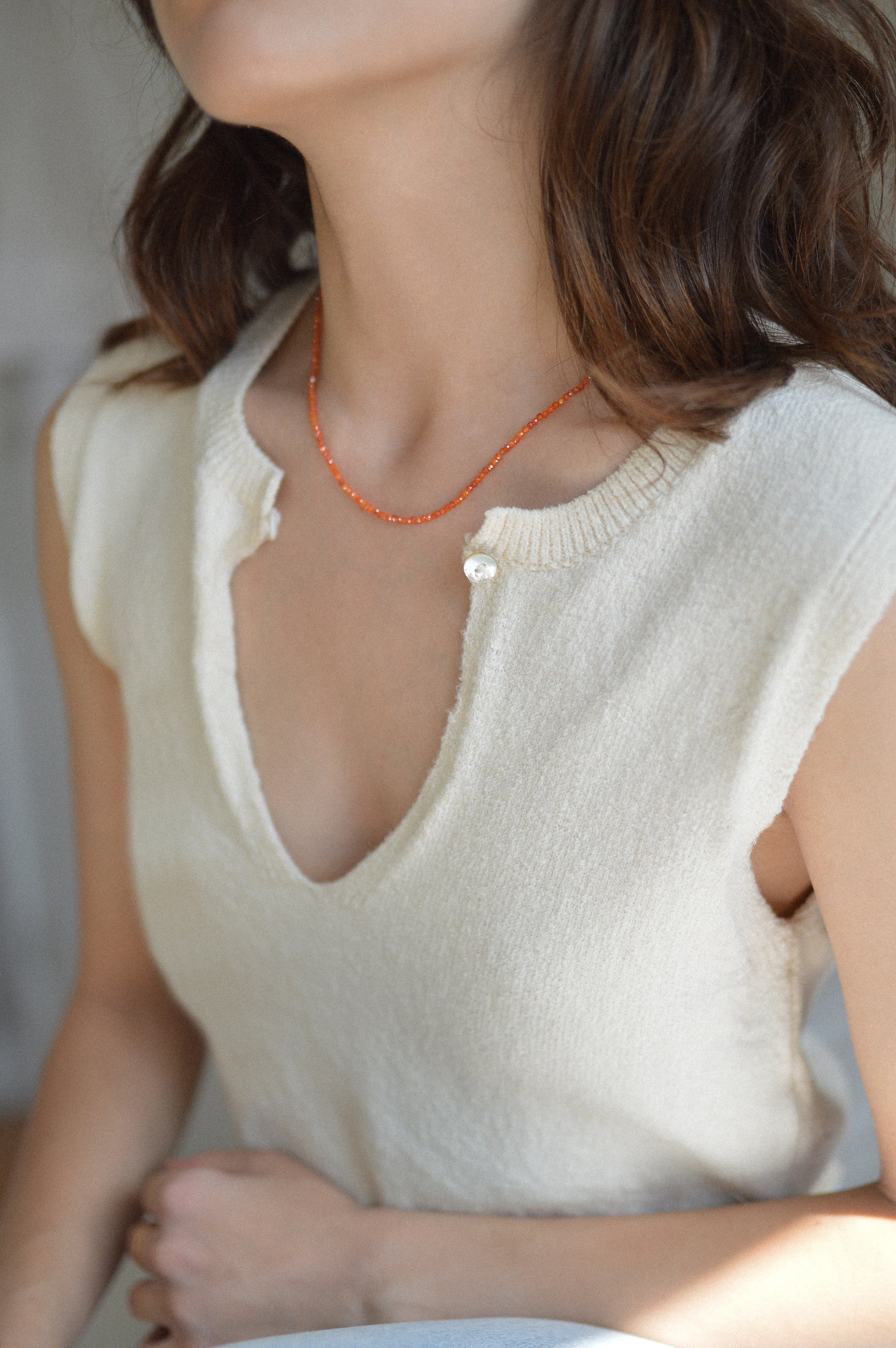 Orange Faceted Gemstone Bead Necklace