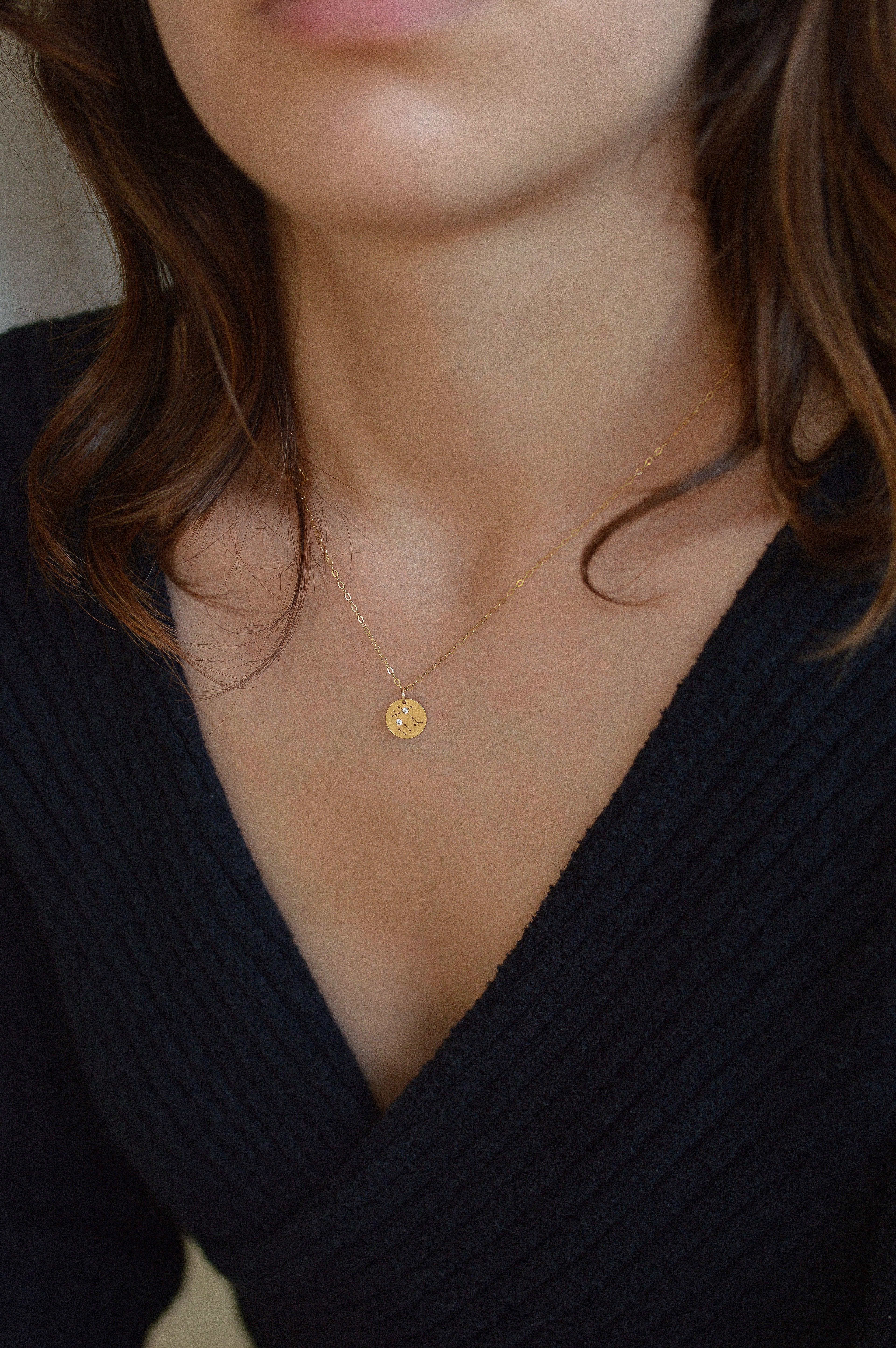 Star Sign Cubic Zirconia Disc Necklace