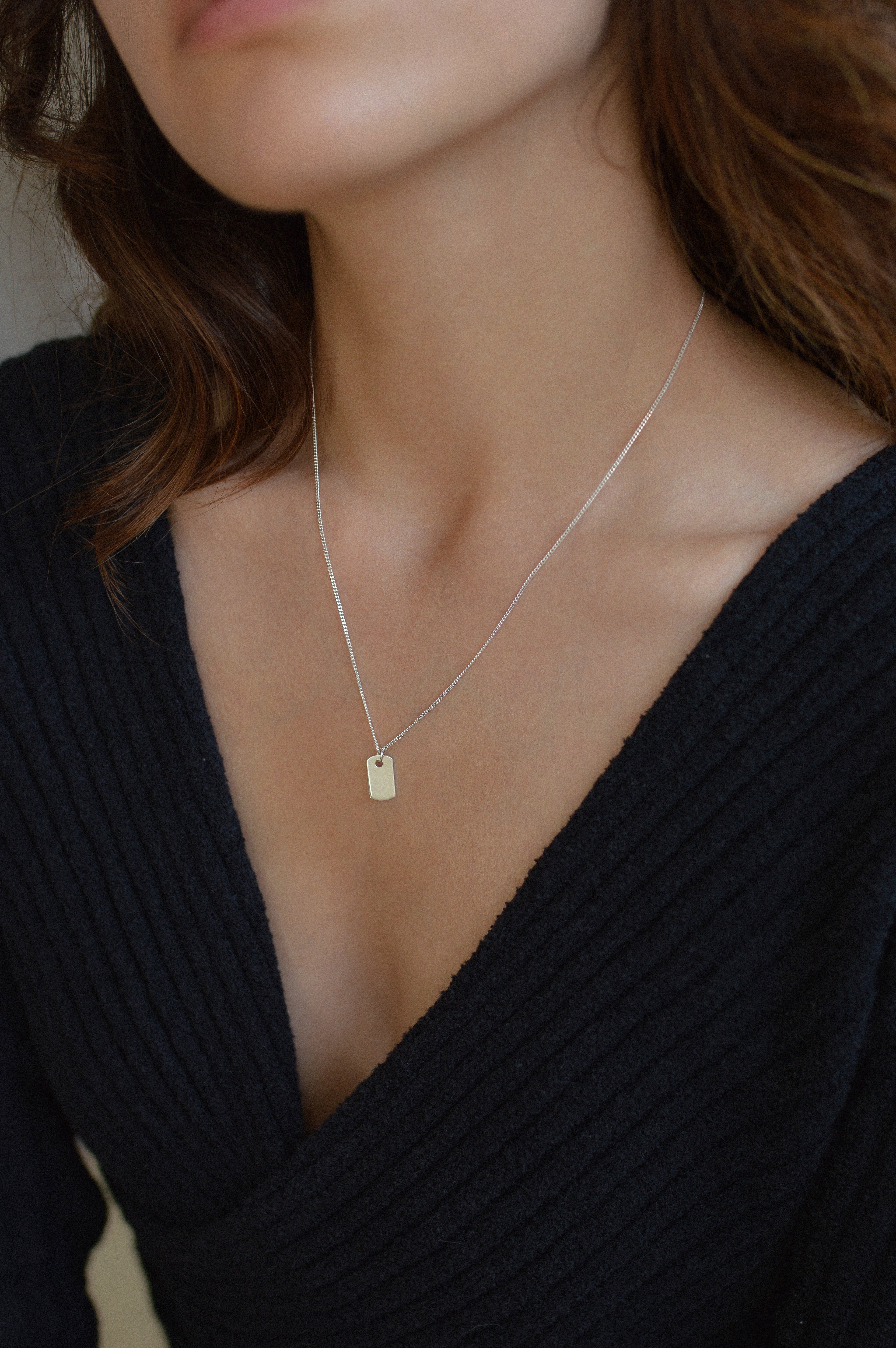 Rectangle Tag Charm Necklace