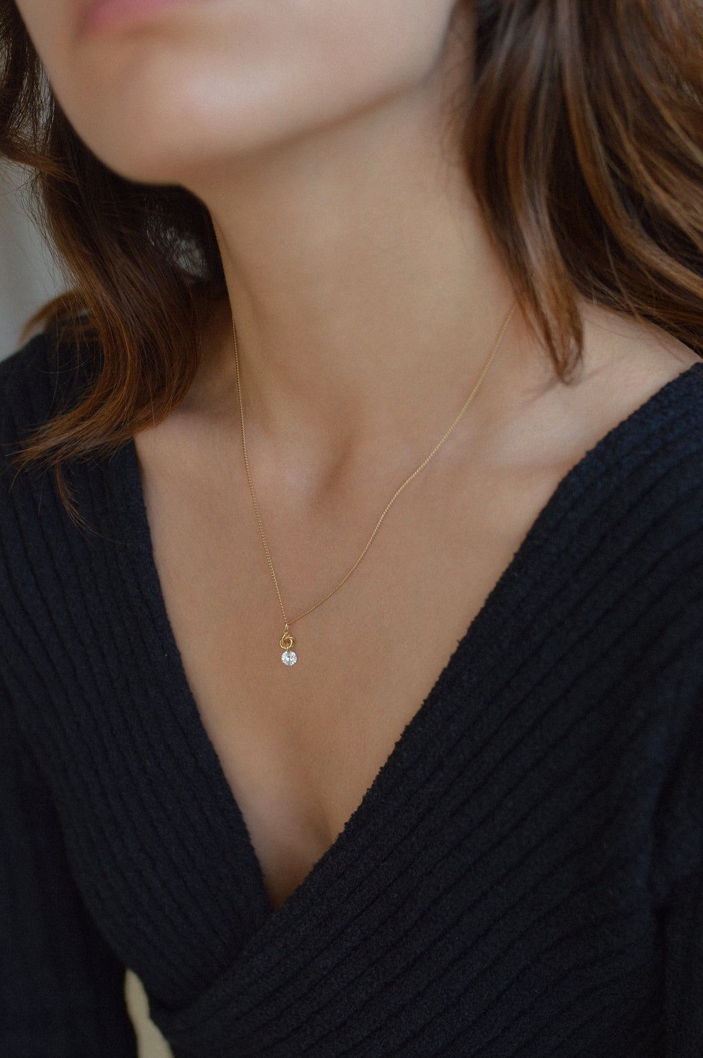 Cubic Zirconia Love Knot Charm Necklace