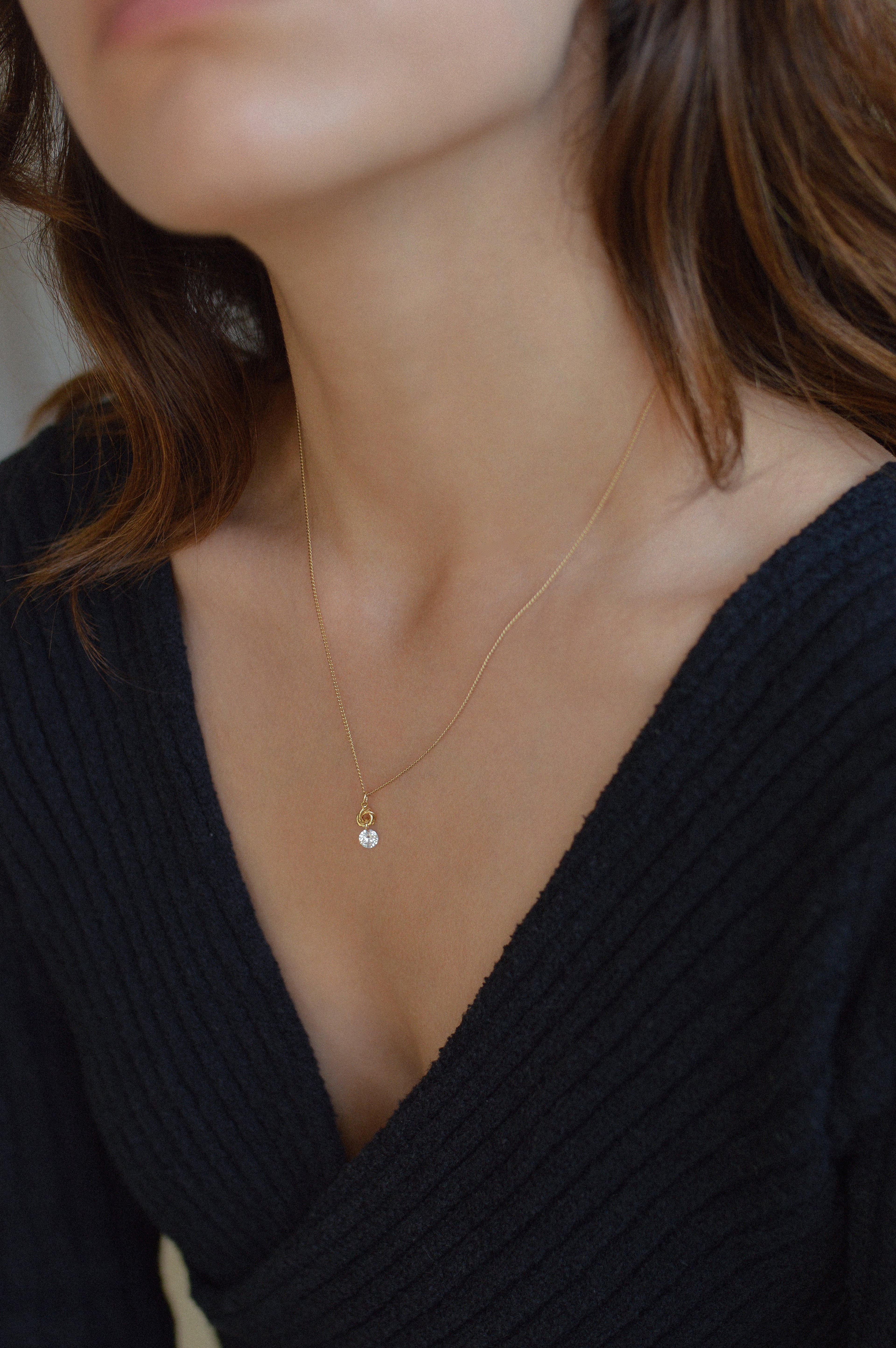 Cubic Zirconia Love Knot Charm Necklace