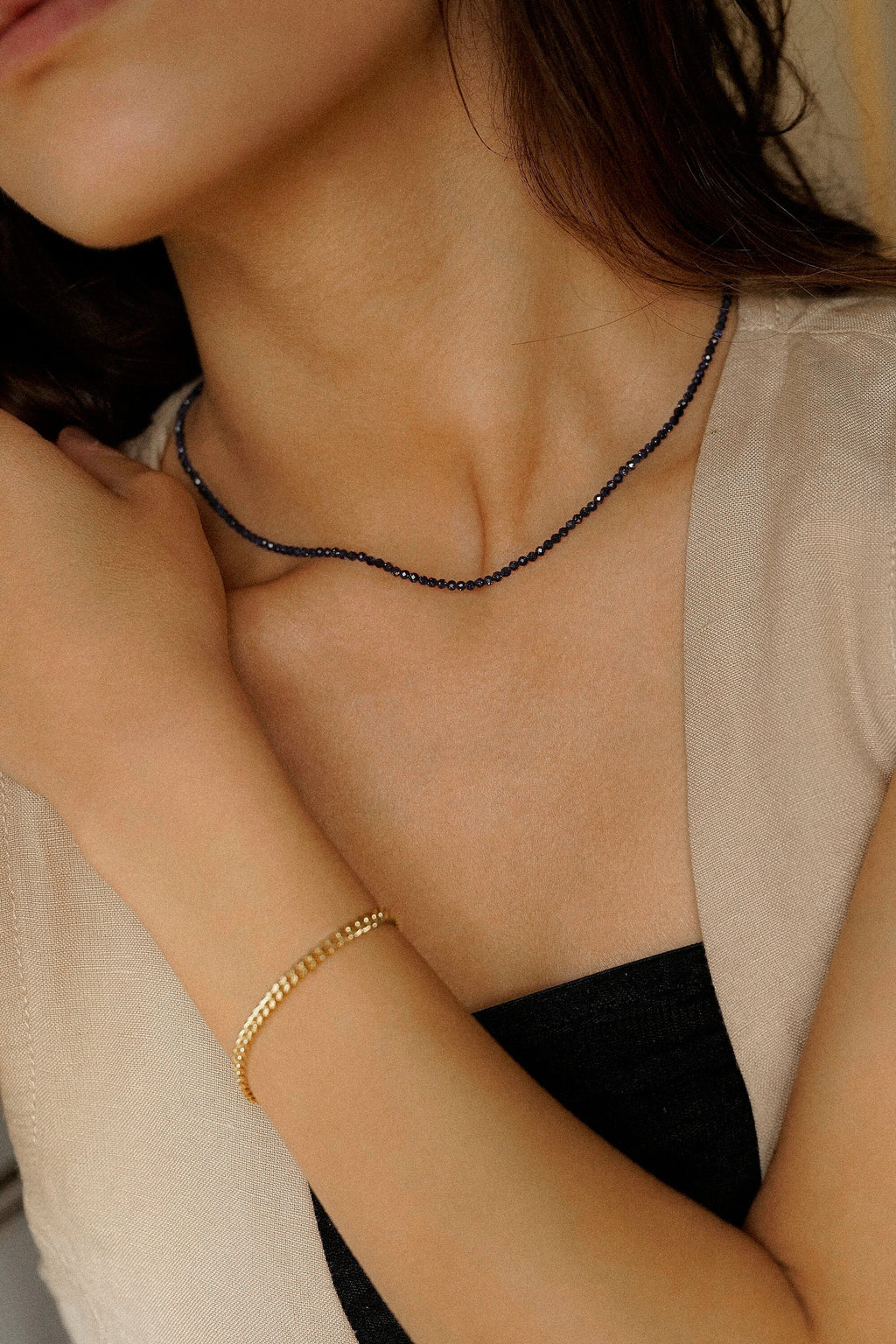Navy Dark Blue Faceted Beaded Necklace