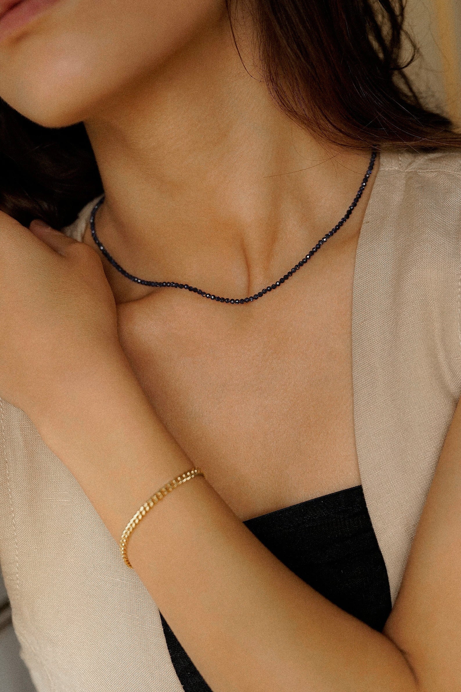 Navy Dark Blue Faceted Beaded Necklace