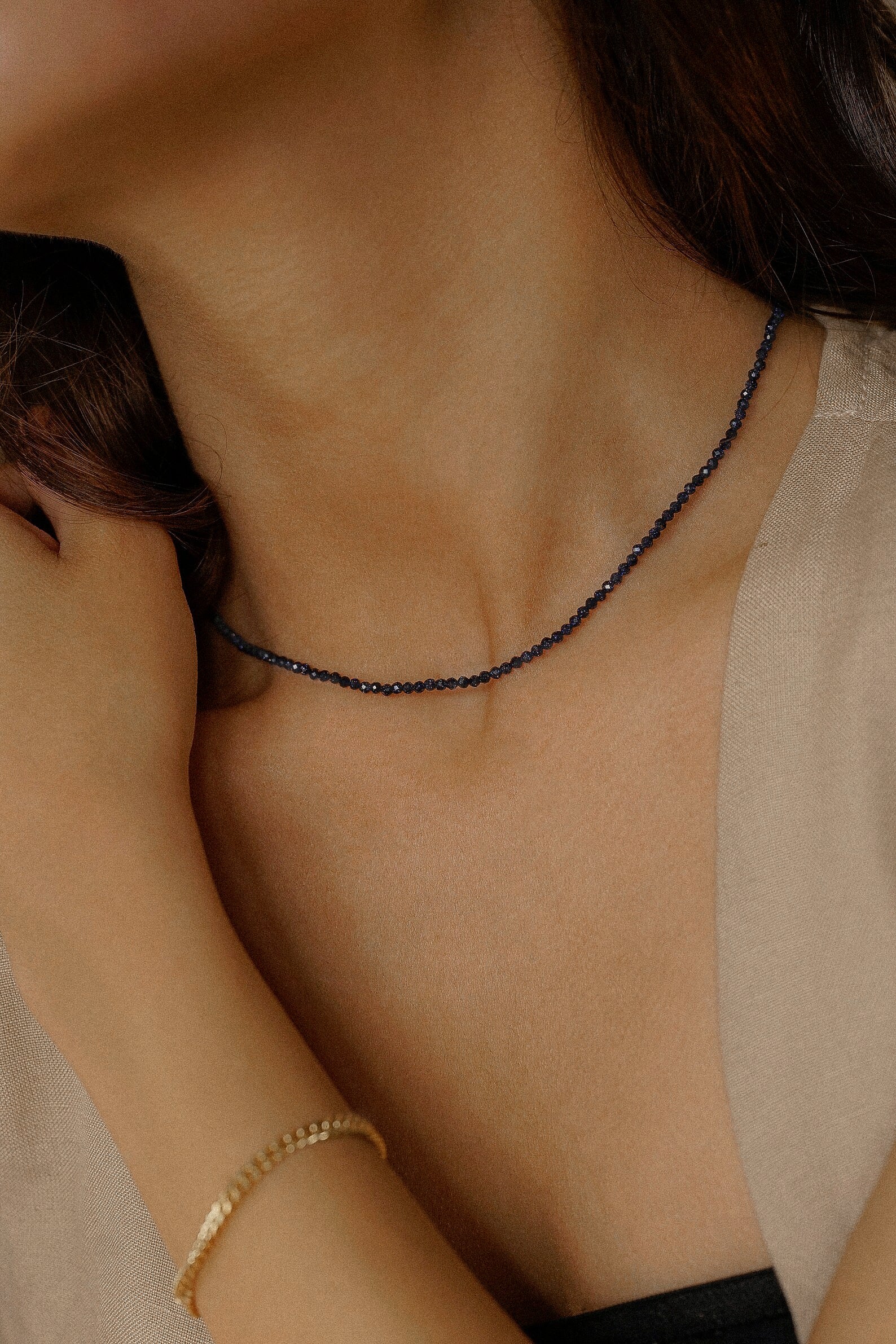 Navy Dark Blue Faceted Beaded Necklace
