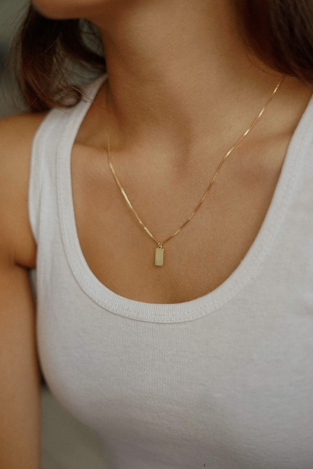 Rectangle Tag Charm Necklace