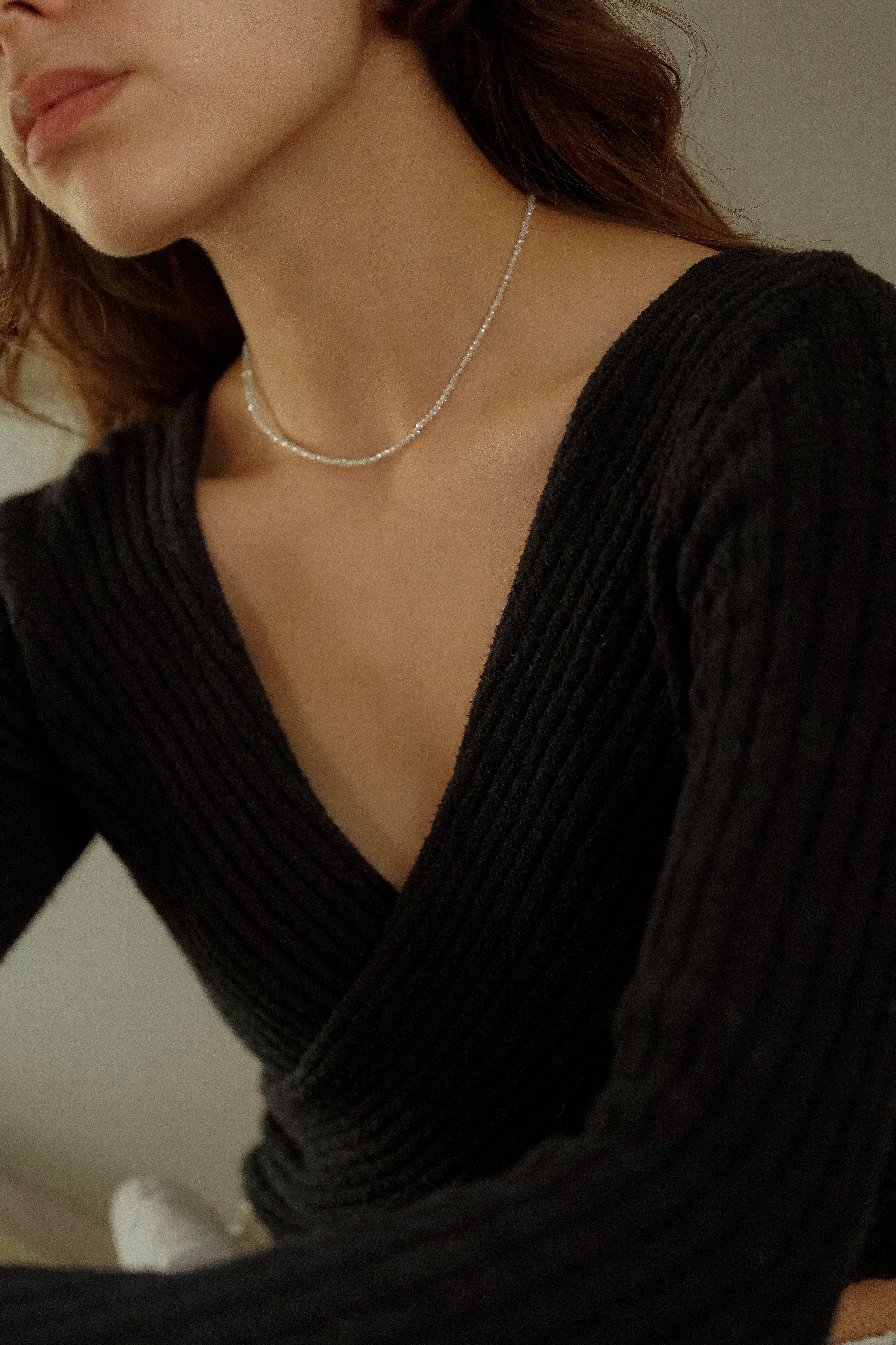 White Faceted Gemstone Bead Necklace
