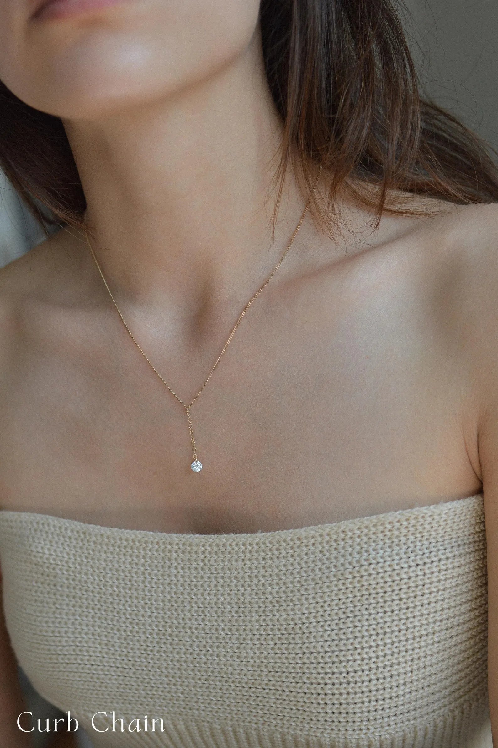 Lariat Cubic Zirconia Charm Necklace