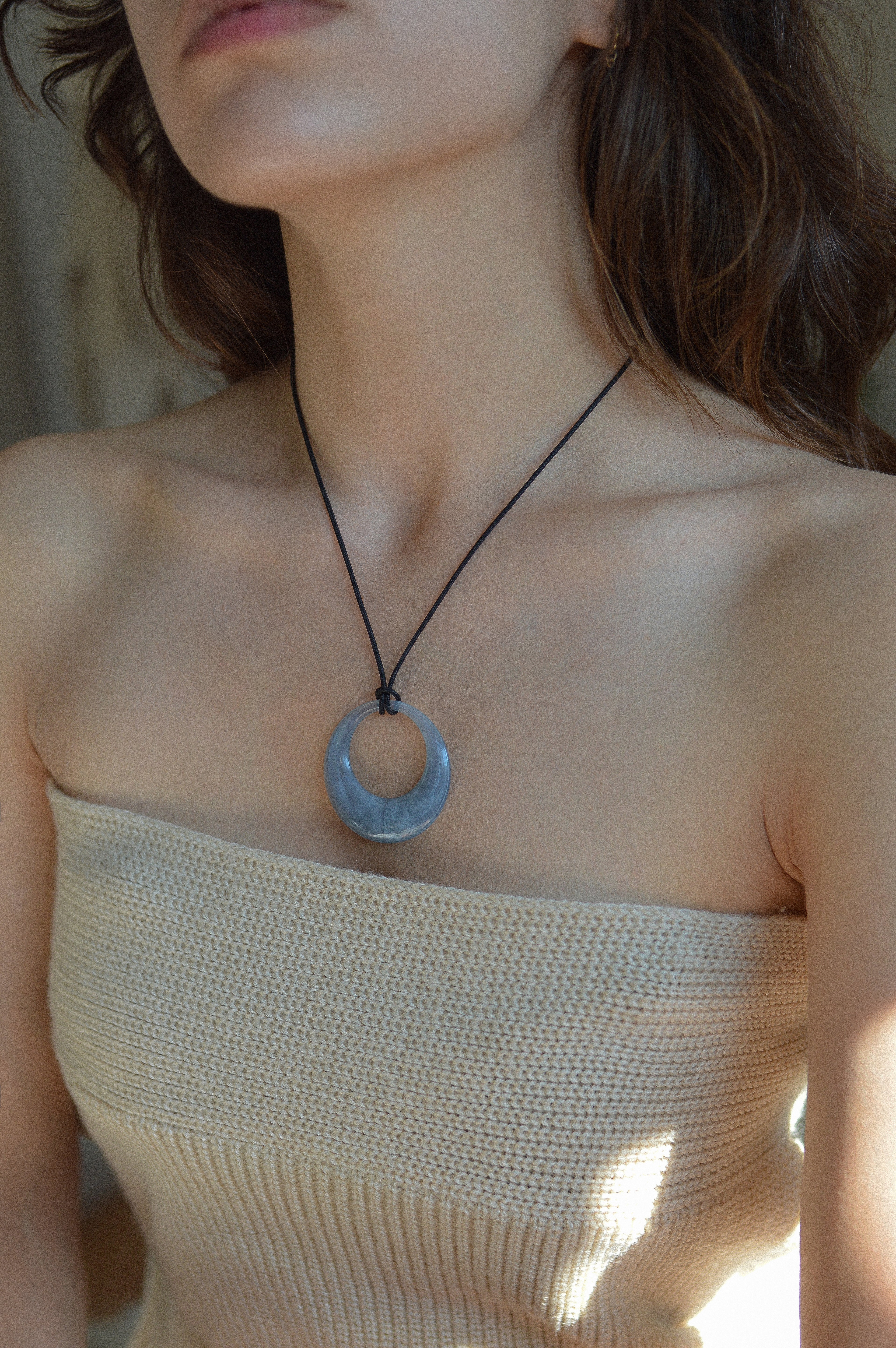 Pale Blue Marbled Resin Pendant Necklace